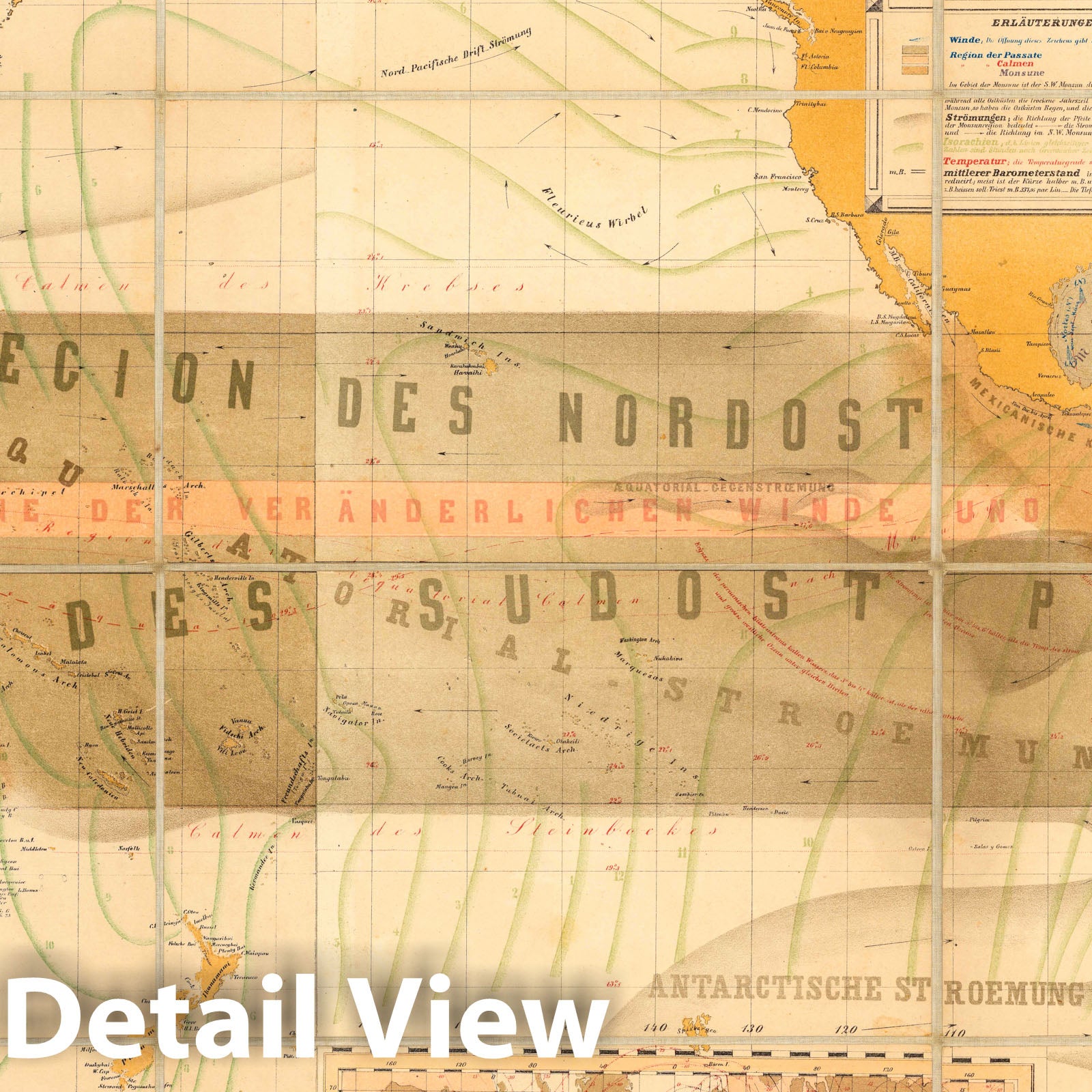 World Ocean Currents and Winds - Climate Map, 1880 - Historical Map Print
