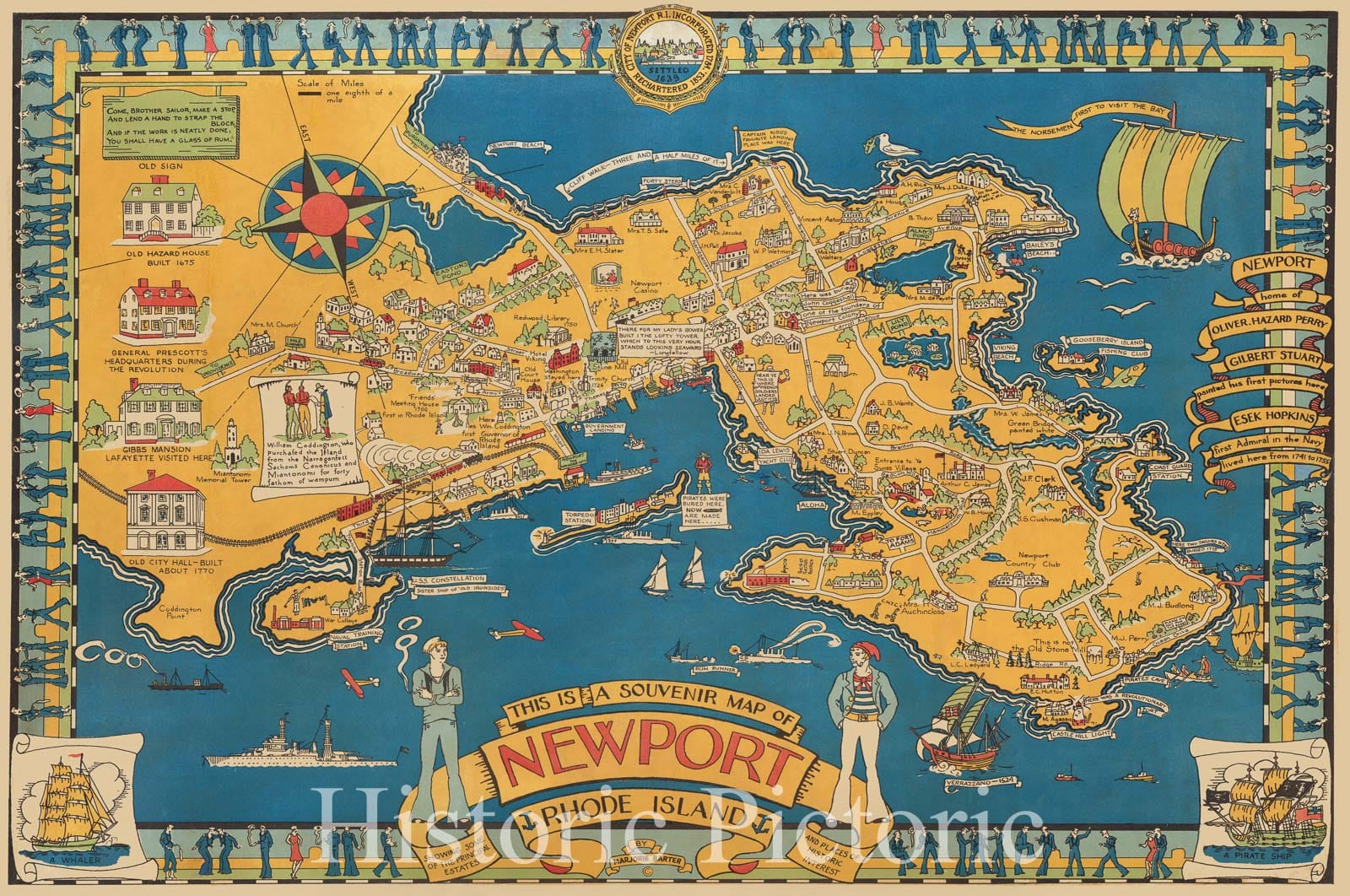 Newport - Pictorial Map, 1945 - Historical Map Print