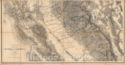 Historic Map : Topographical Map of Central California, 1873 - Vintage Wall Art