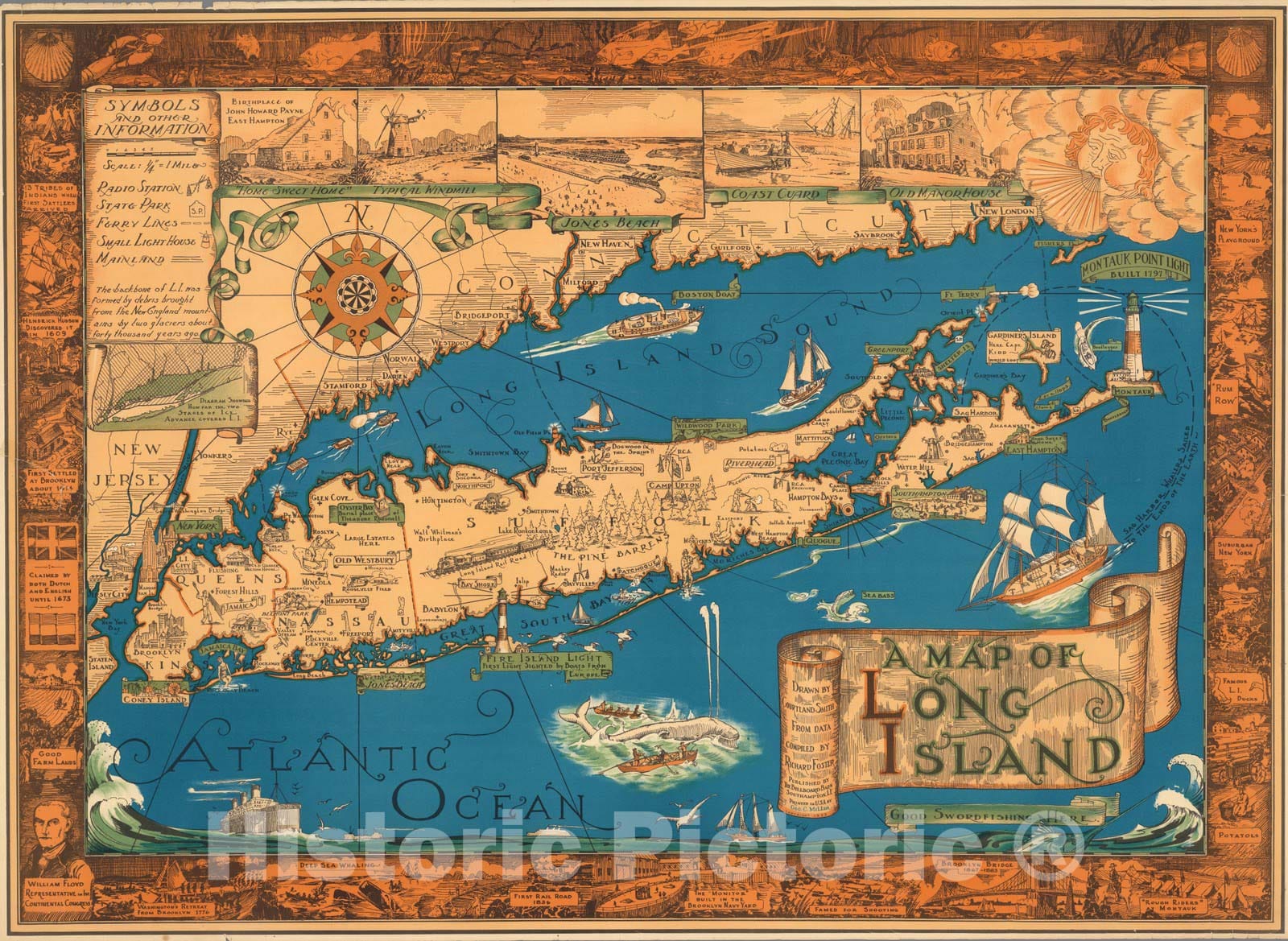 Historic Map - A Vintage Map of Long Island by Courtland Smith, Vintage Wall Art