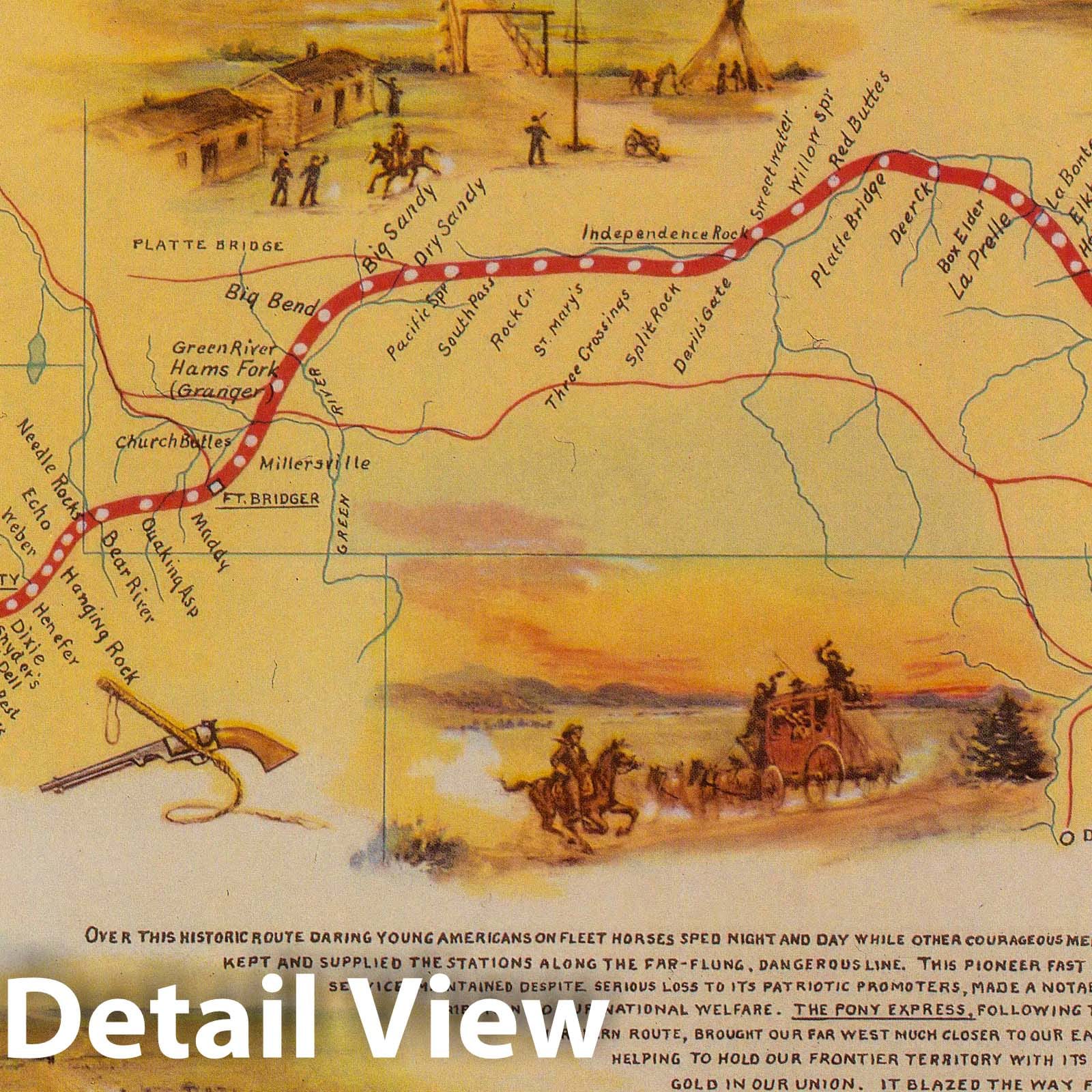 Pony Express Route, Western U.S. - Pictorial Map, 1961