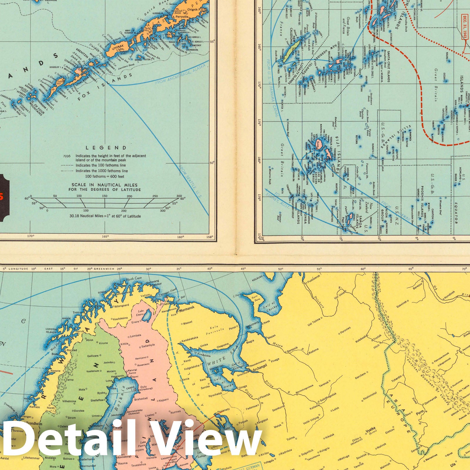World War II Military Map 1942 - Aleutian Islands, Europe, Mediterranean, North Africa, Southwest Pacific