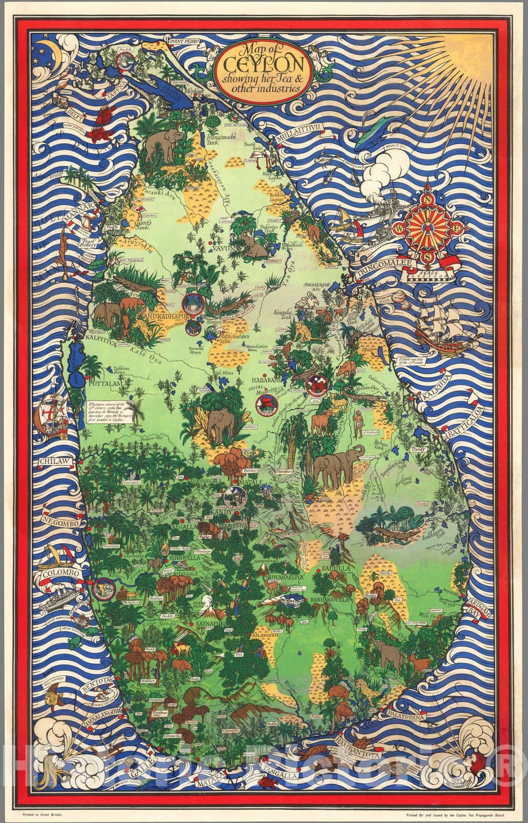 Historic Map : Map of Ceylon, showing her Tea & other industries, 1933 - Vintage Wall Art