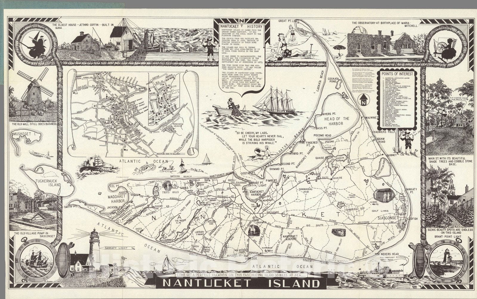 Historic Map : Nantucket Island. 1946 v2 - Vintage Wall Art