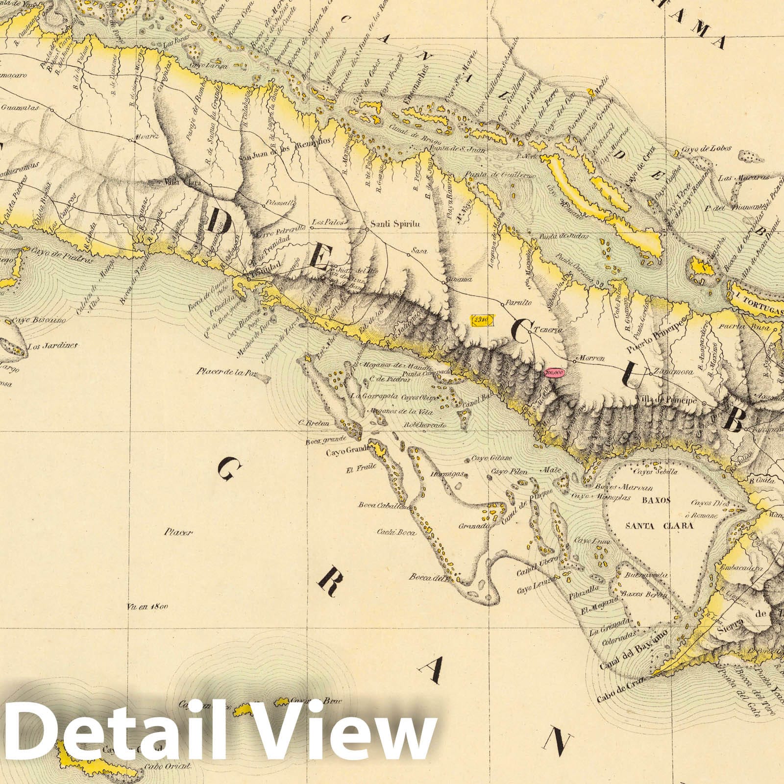 Cuba, 1825 - Historical Topographic Map Print