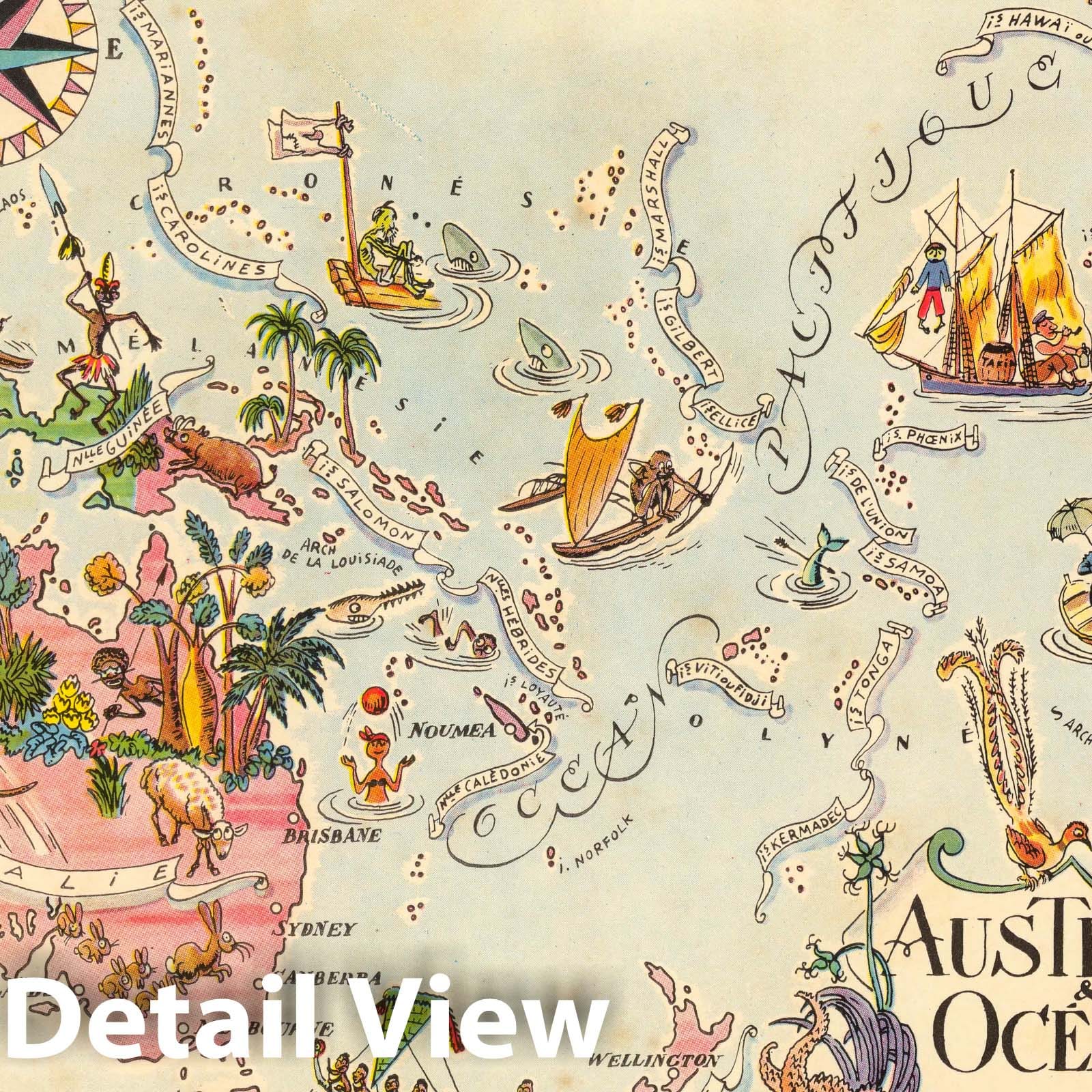 Australia and Oceania - Pictorial Map, 1951 - Historical Map Print