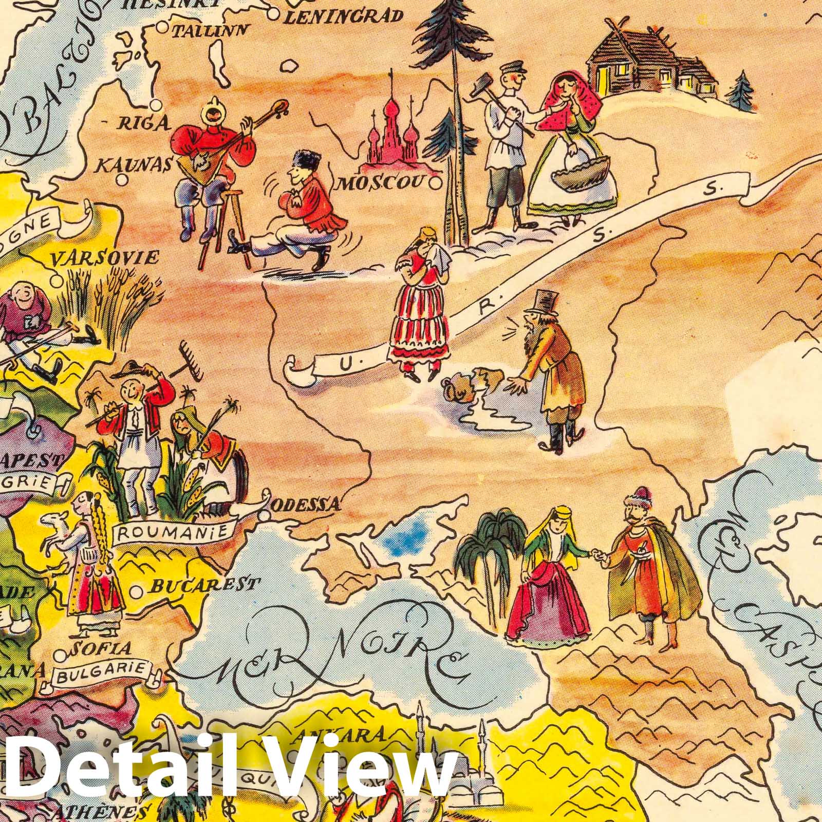 Central and Eastern Europe - Pictorial Map, 1951 - Historical Map Print