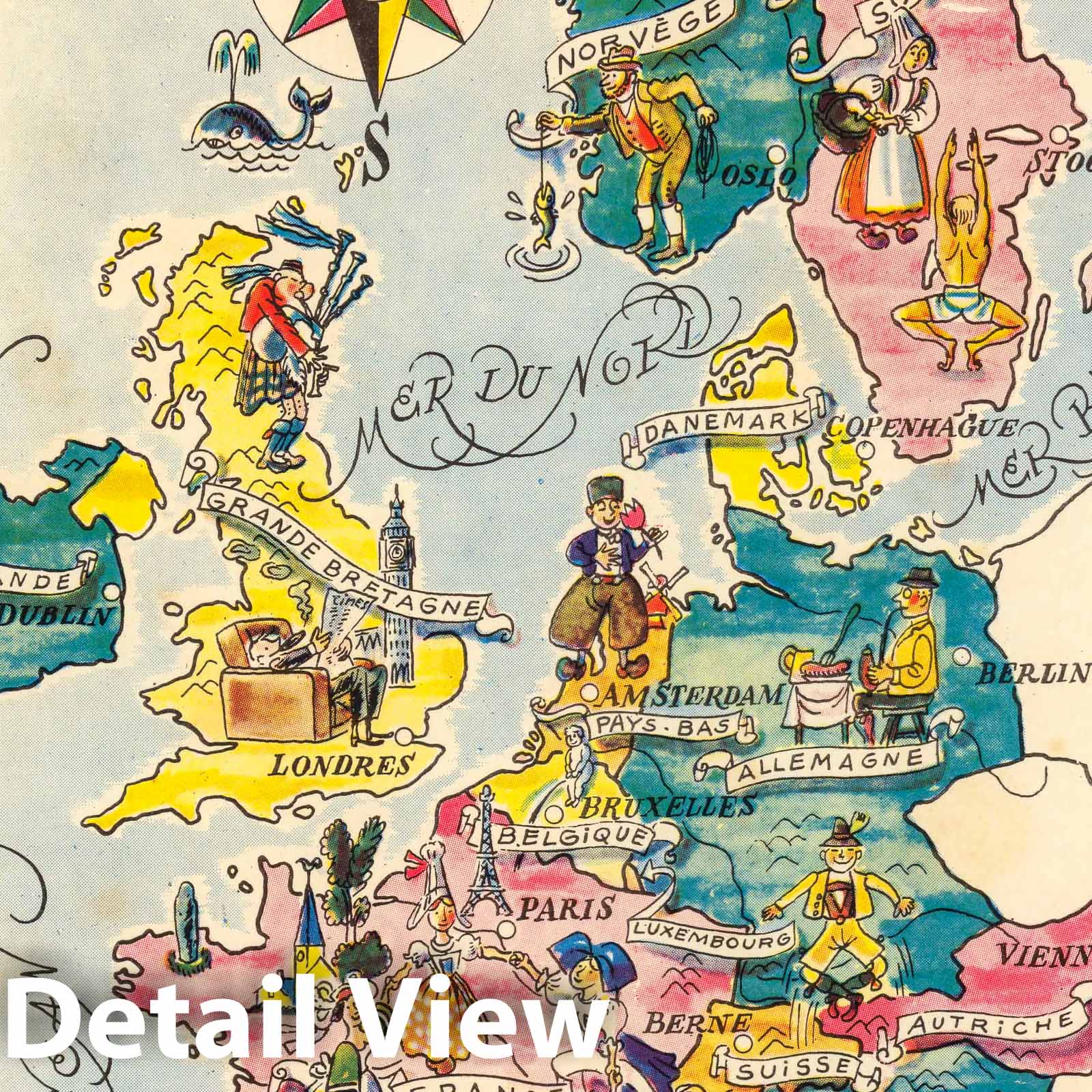 Western Europe - Pictorial Map, 1951 - Historical Map Print