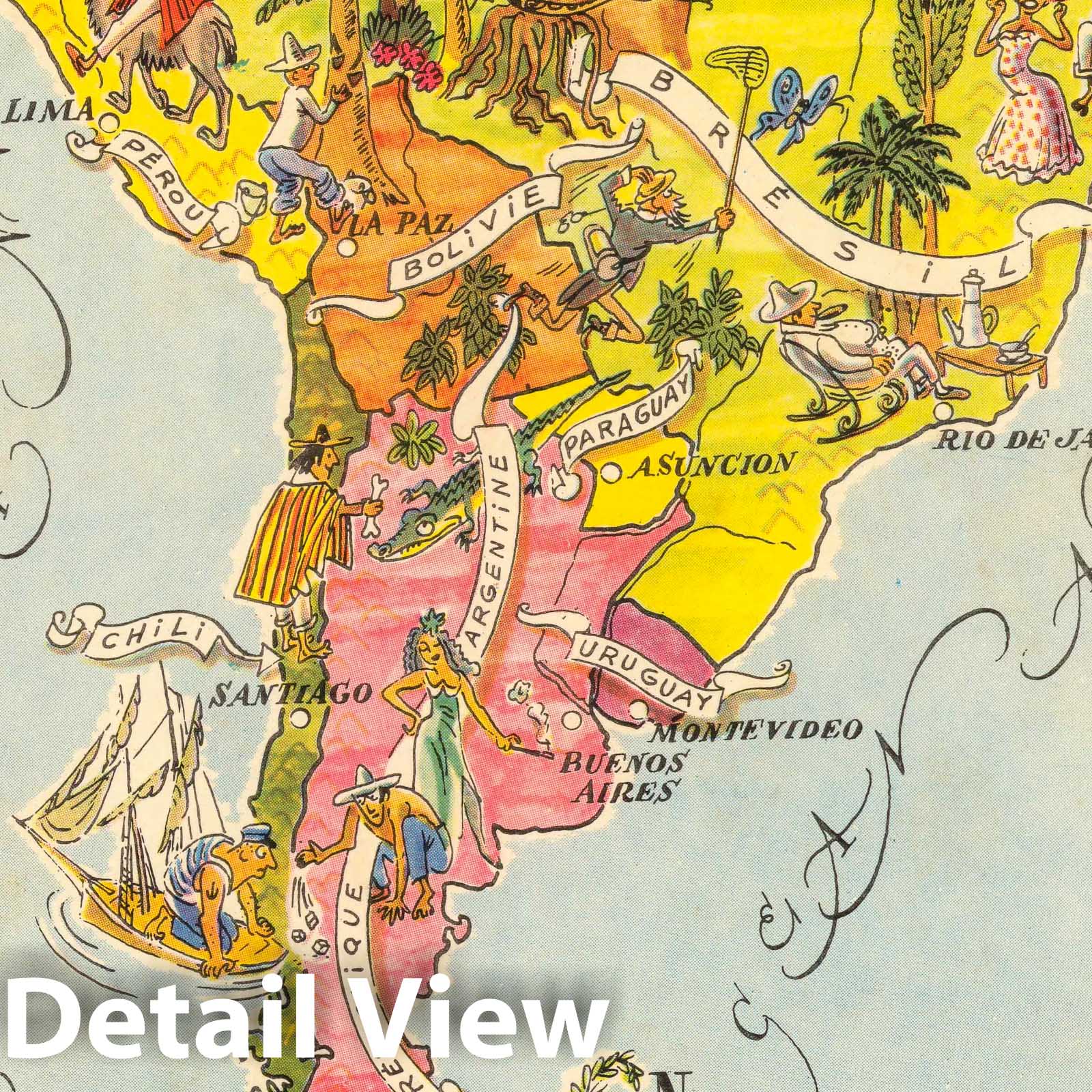 South America - Pictorial Map, 1951 - Historical Map Print