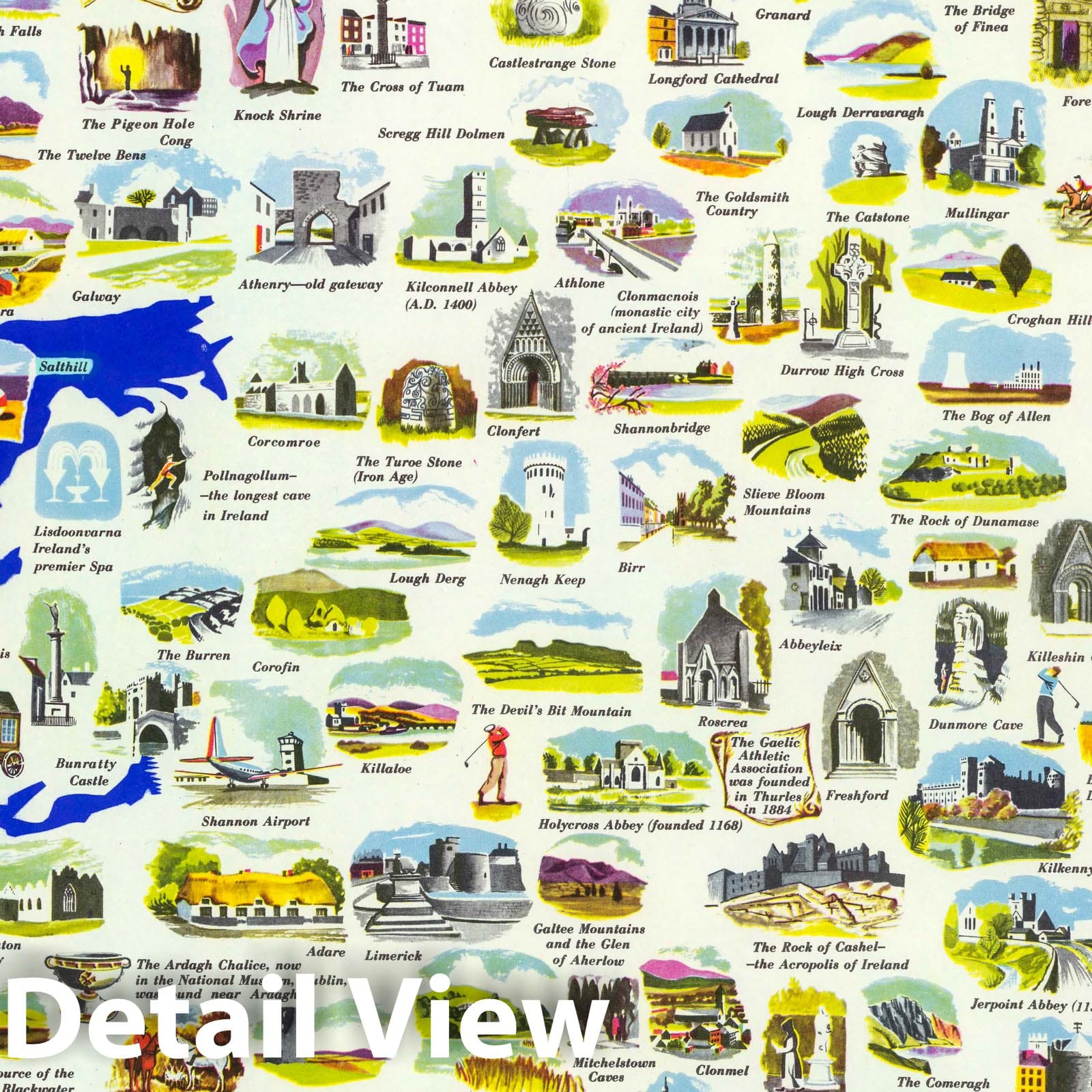 Ireland - Pictorial Map, 1950 - Historical Map Print