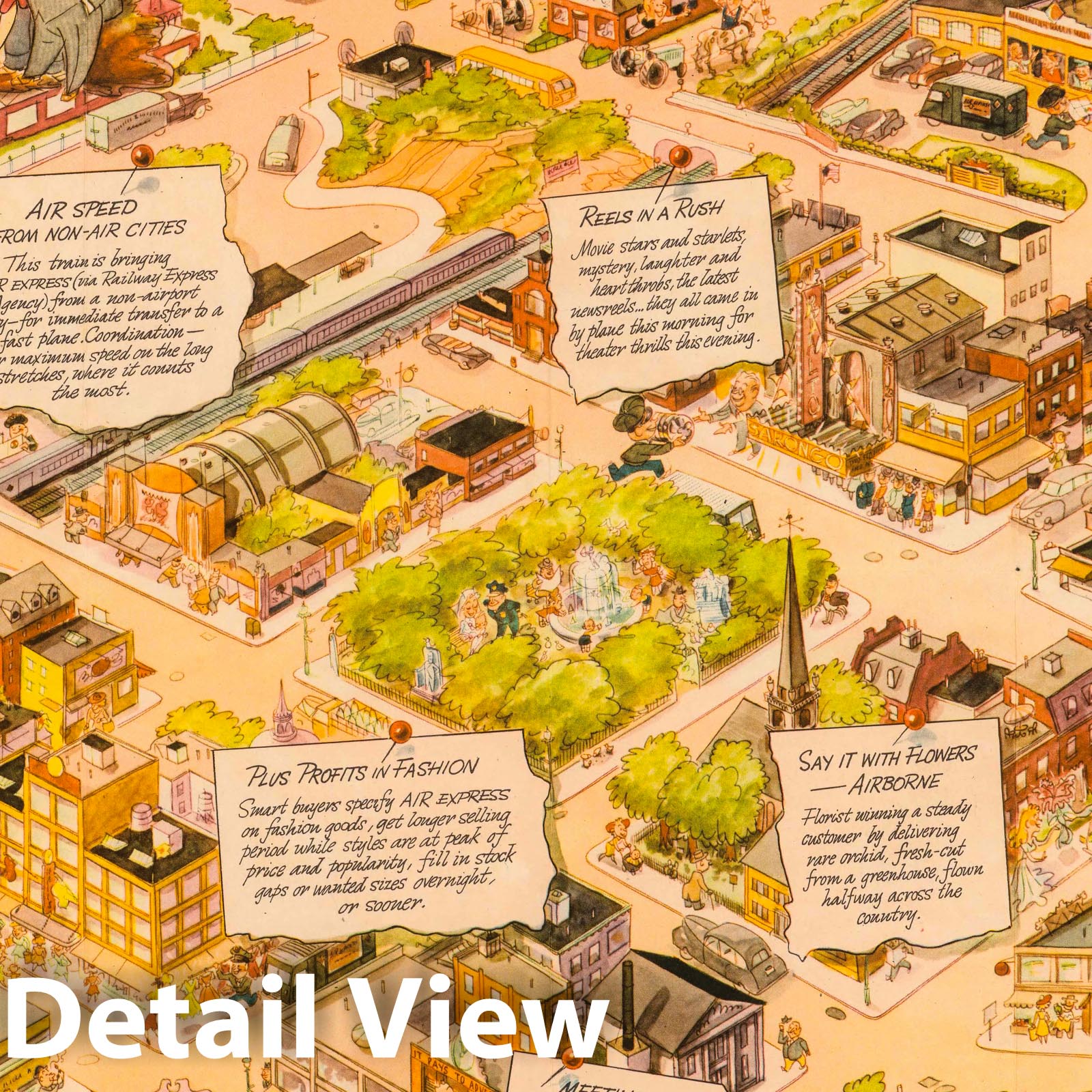 Postwar Town, U.S.A. - Pictorial Map, 1945 - Air Express Historical Reproduction