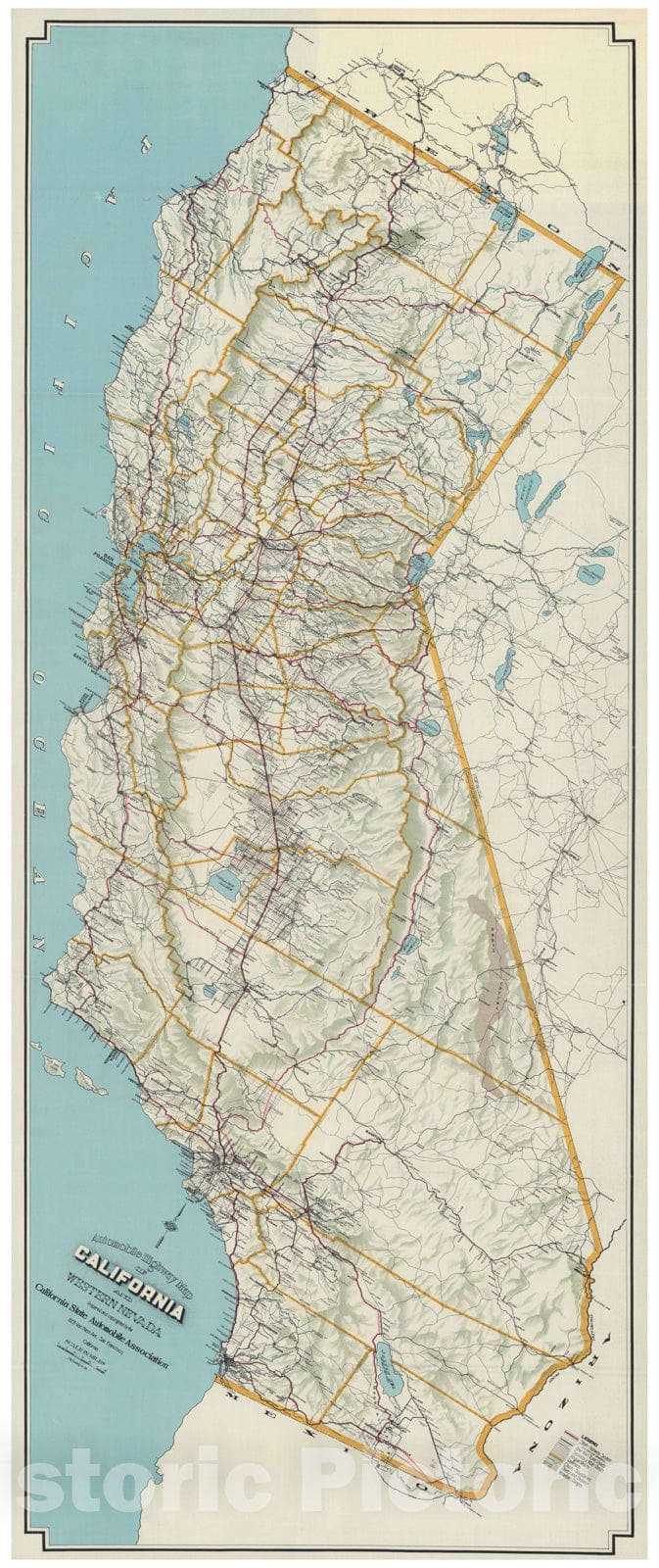 Historic Map - Automobile highway map of California and western Nevada, 1917 - Vintage Wall Art