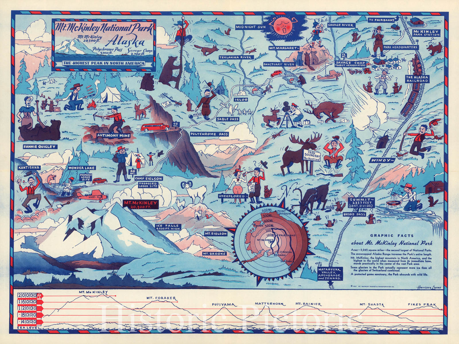 Historic Map : Pocket Map, Mt. McKinley National Park, Alaska : the highest peak in North America 1937 - Vintage Wall Art