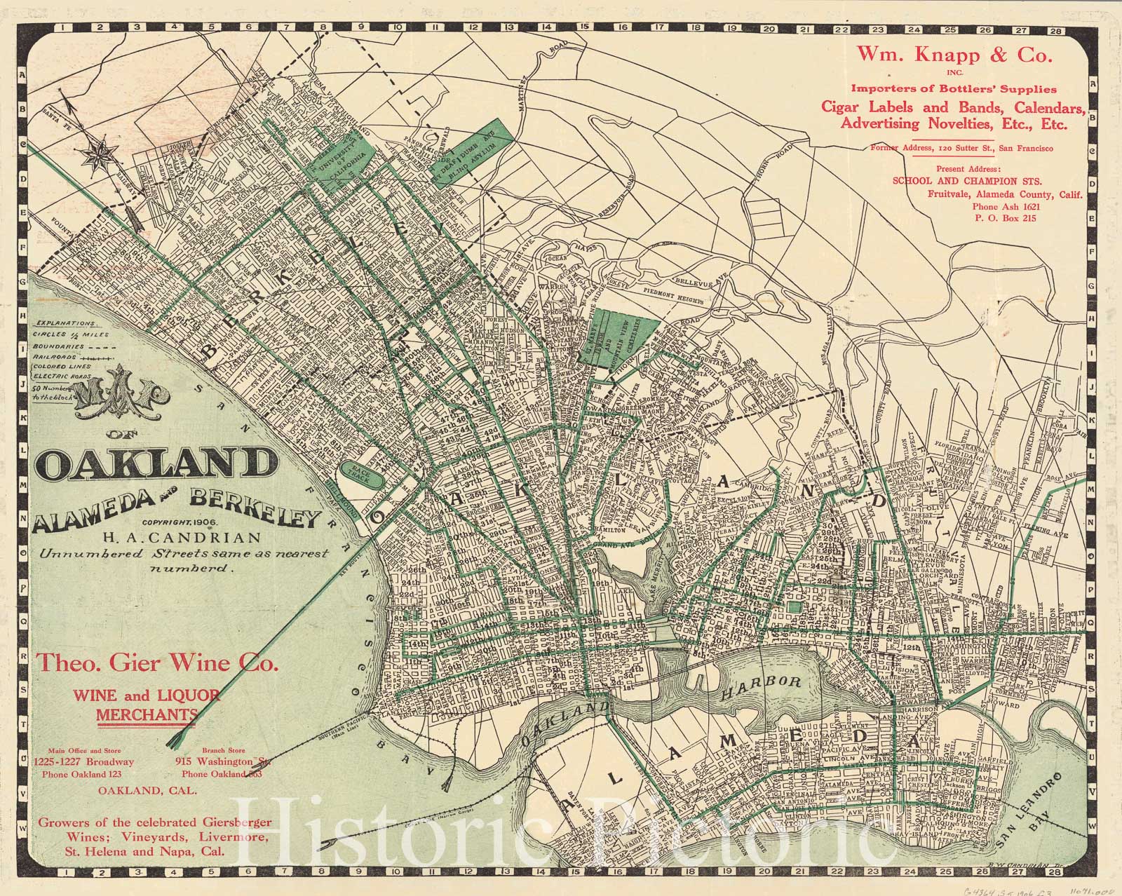 Oakland, Alameda and Berkeley, California - Railroad Map, 1906