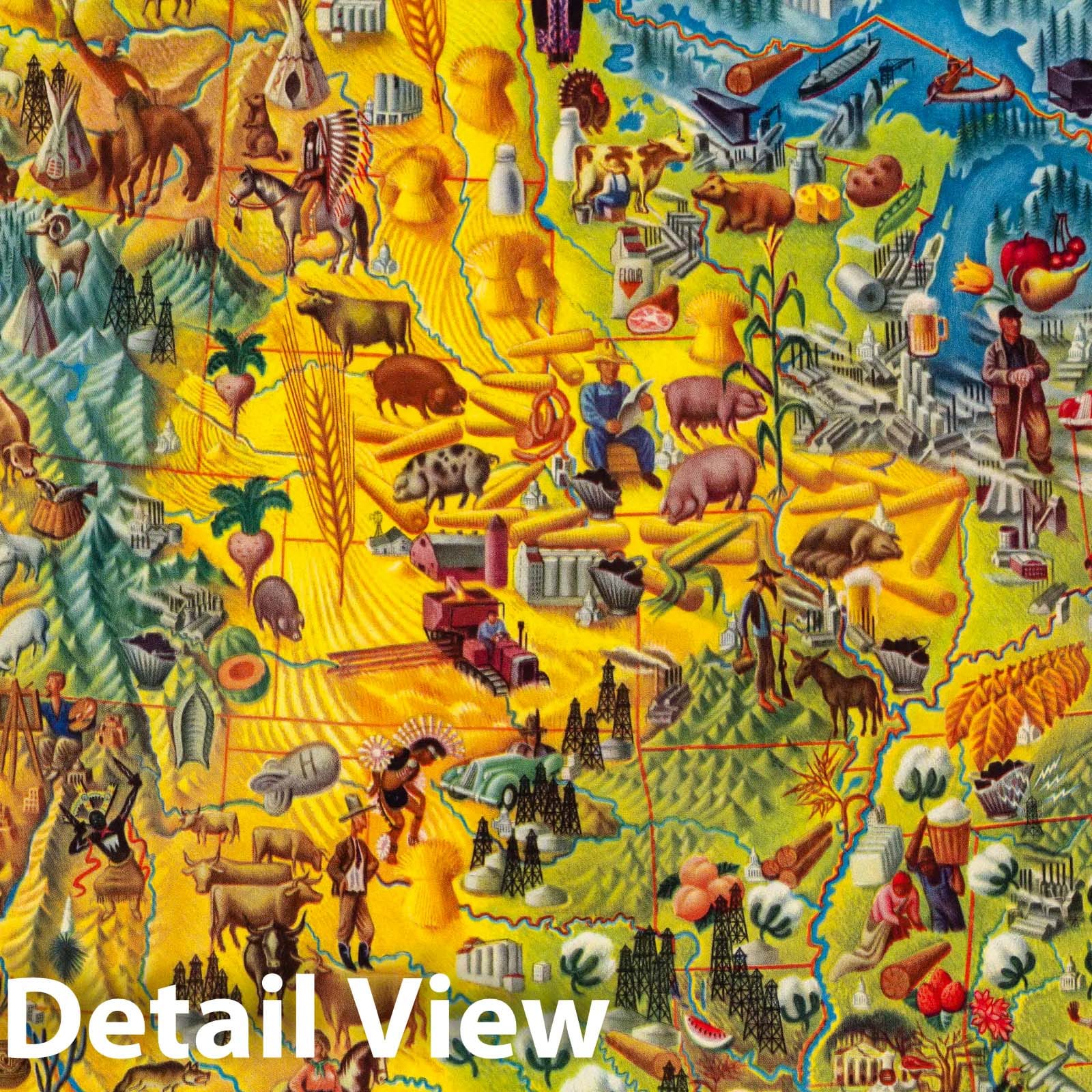 United States - Pictorial Map, 1940 - Historical Map Print