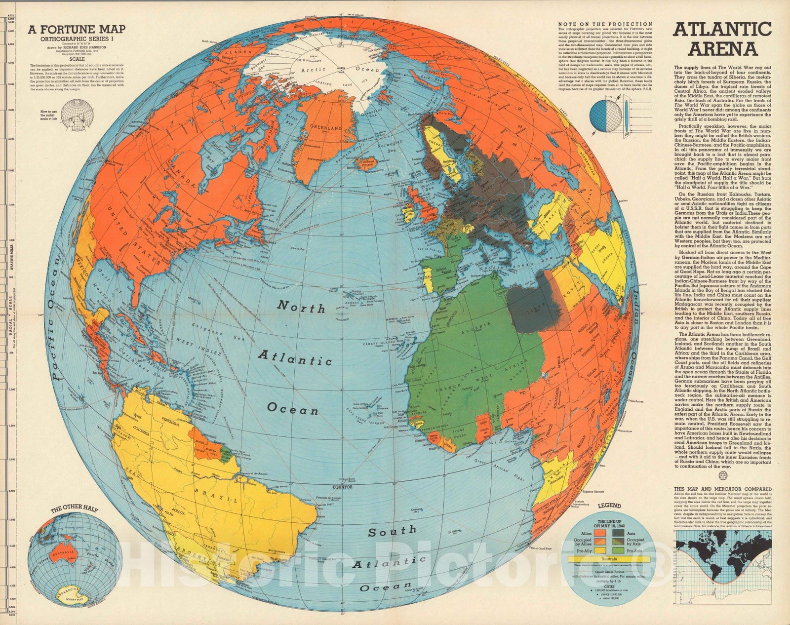 Historic Map : Atlantic Arena. A Fortune map : Orthographic series I, 1942 - Vintage Wall Art