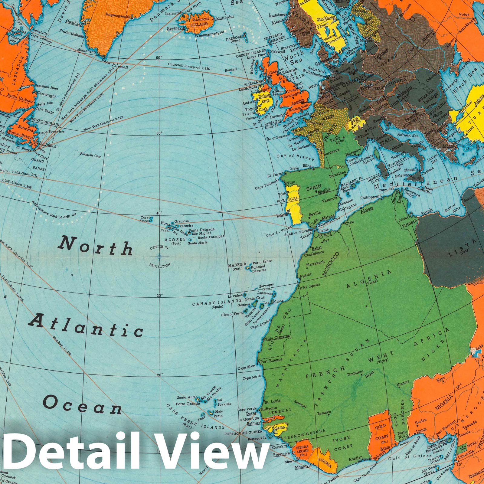 Atlantic Arena - Military Map, 1942 - World War II Historical Map Print