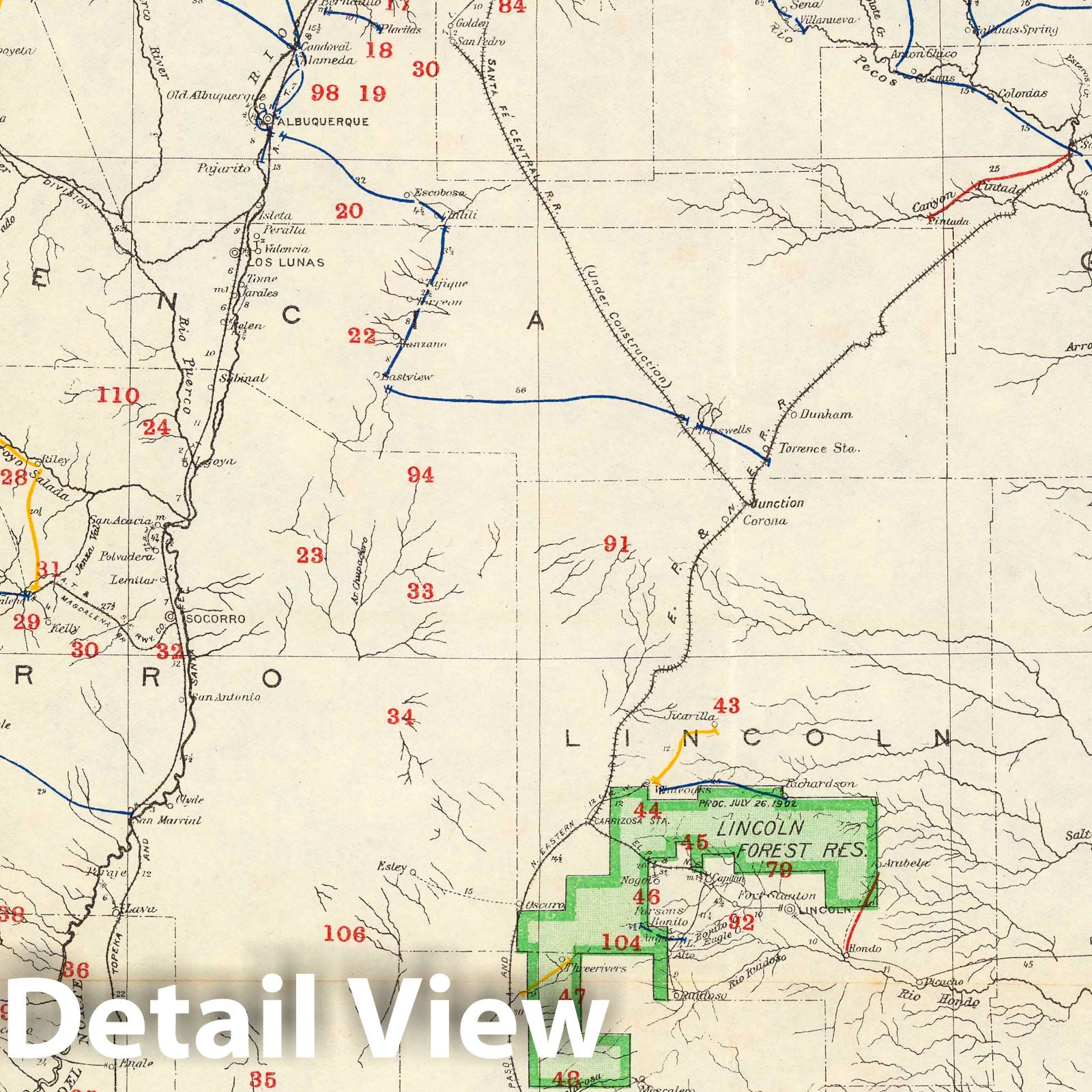 New Mexico Post Route Map 1902 - Historical Postal Routes & Mining Districts
