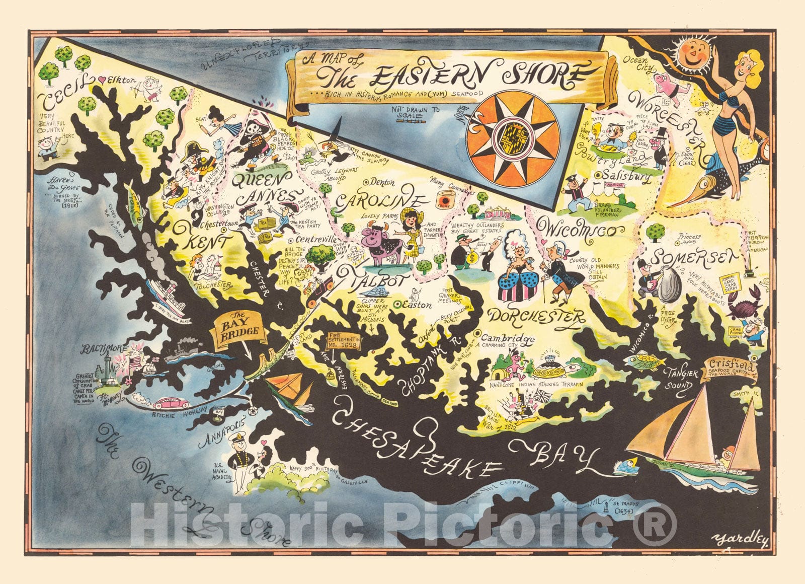 Historic Map - A map of the Eastern Shore, 1950 - Vintage Wall Art