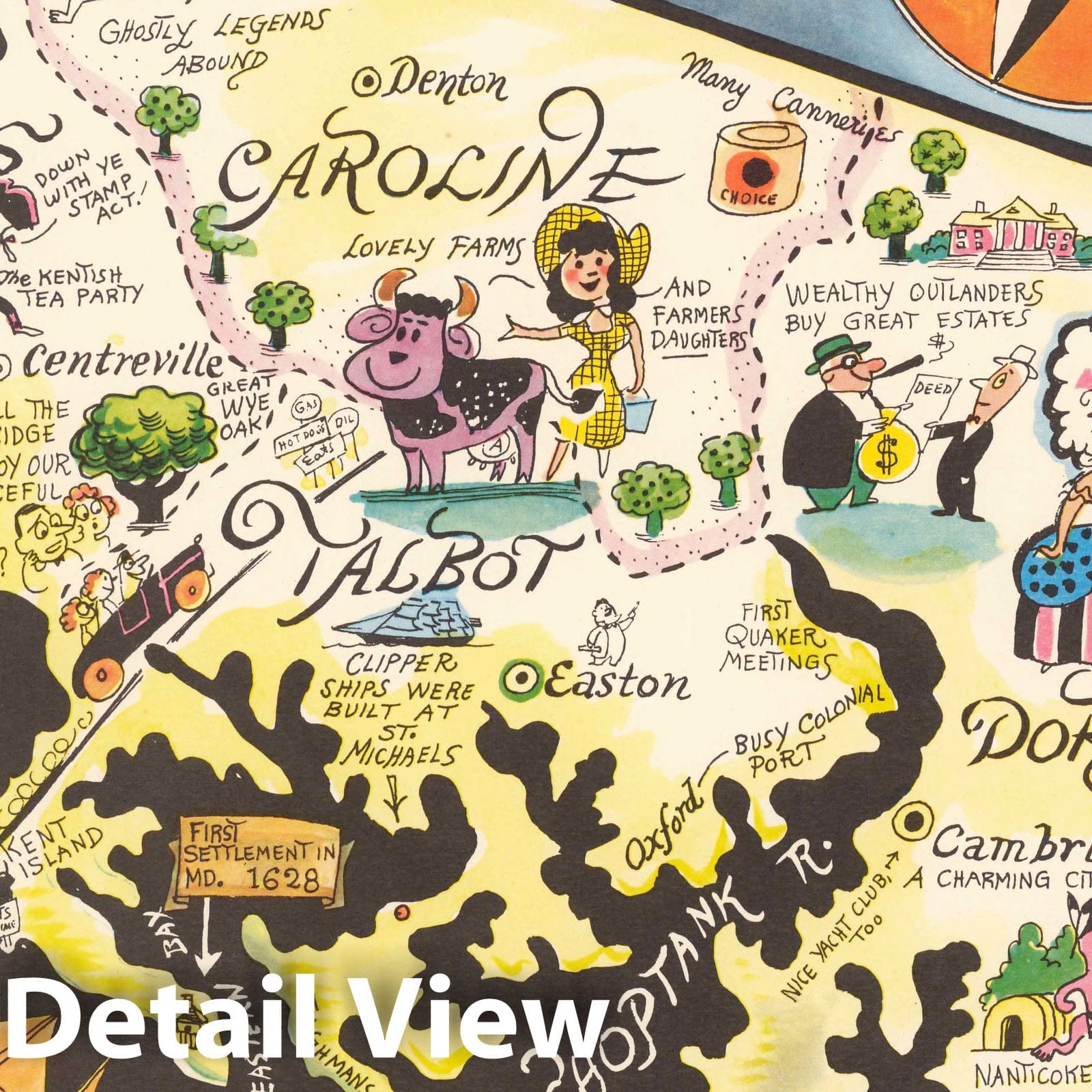 Eastern Shore, Maryland - Pictorial Map, 1952 - Historical Map Print