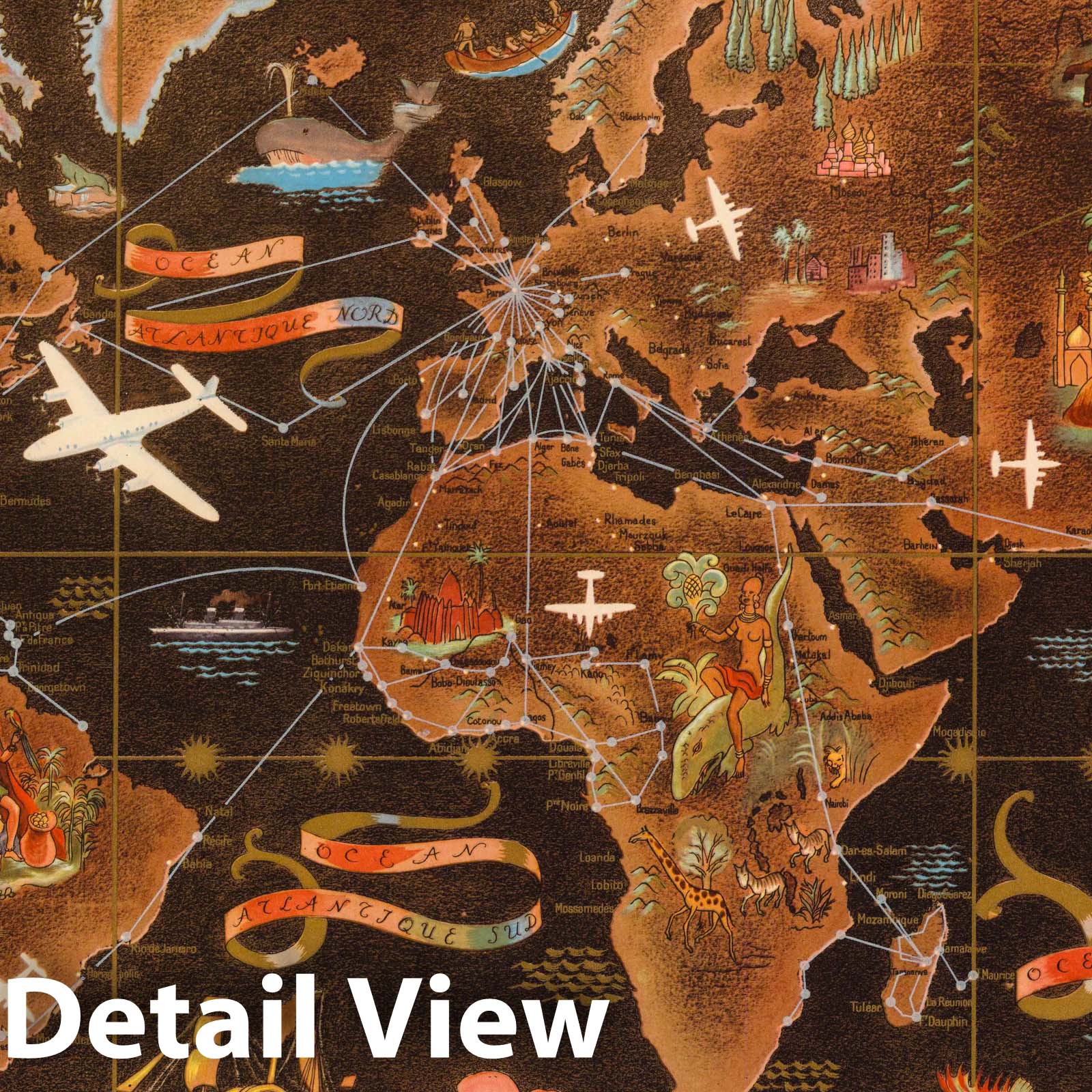 Air France - World Airline Routes, 1948 - Historical Map Print