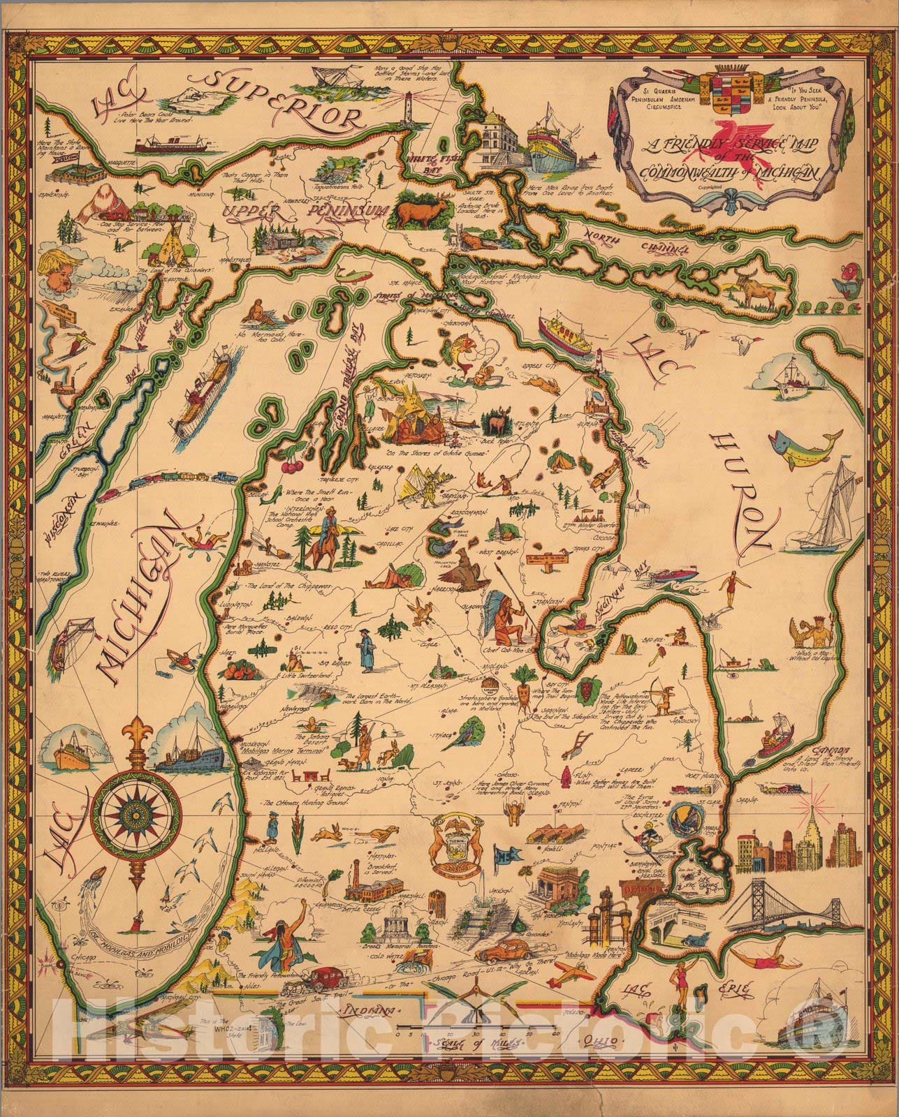 Michigan - Pictorial Map, 1940 - Historical Map Print