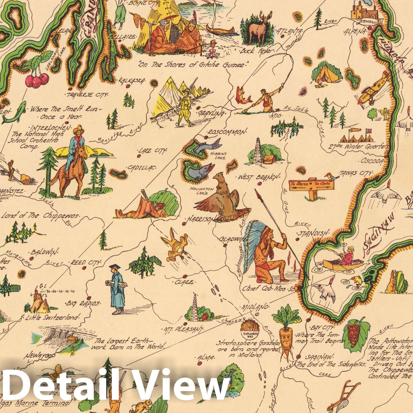 Michigan - Pictorial Map, 1940 - Historical Map Print
