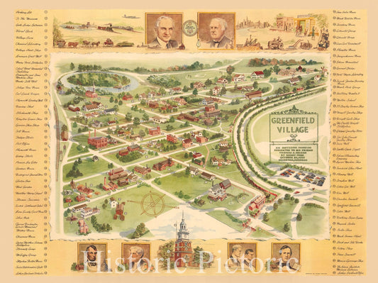 Greenfield Village, Dearborn, Michigan - Pictorial Map, 1951