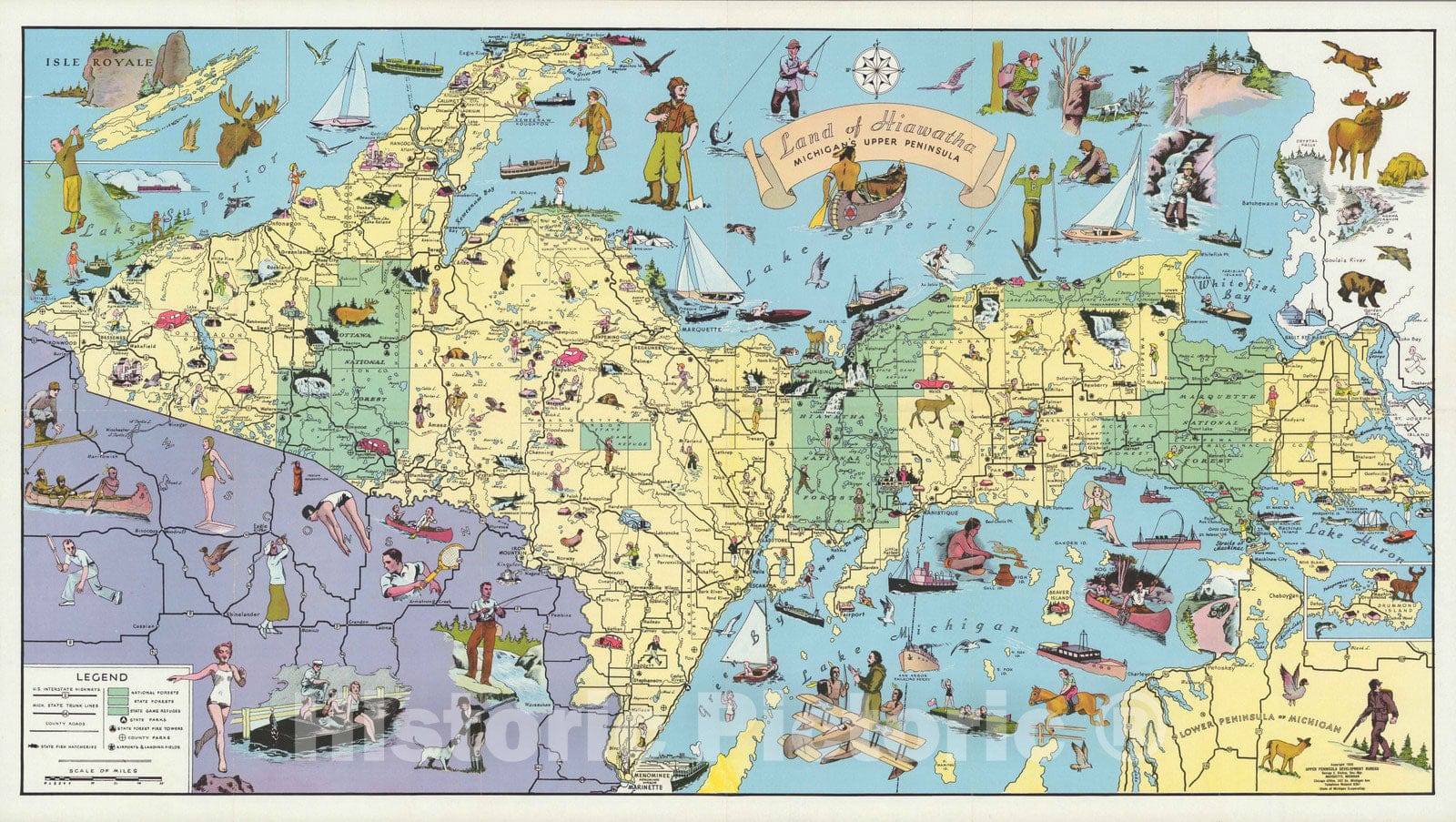 Michigan Upper Peninsula - Pictorial Map, 1935