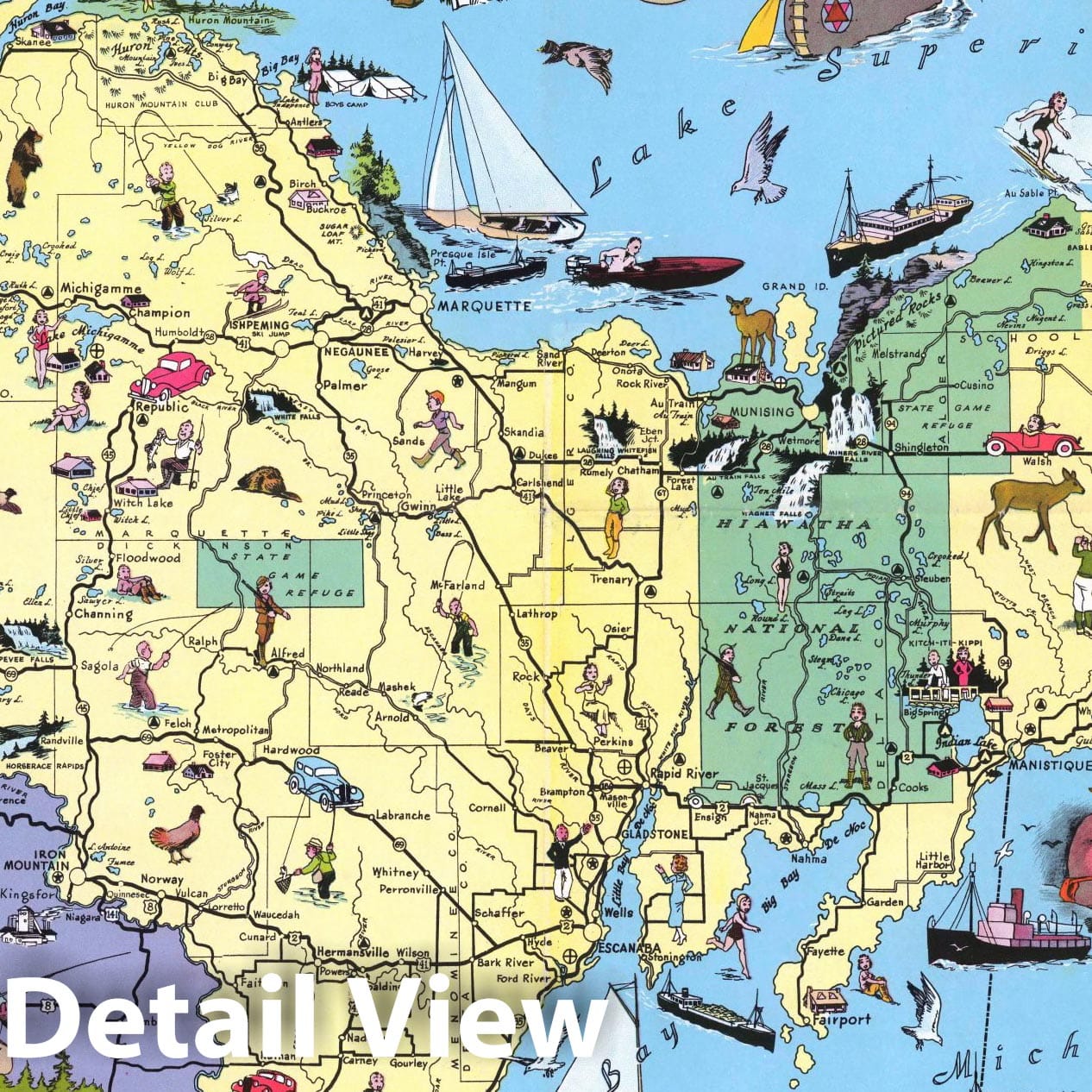 Michigan Upper Peninsula - Pictorial Map, 1935