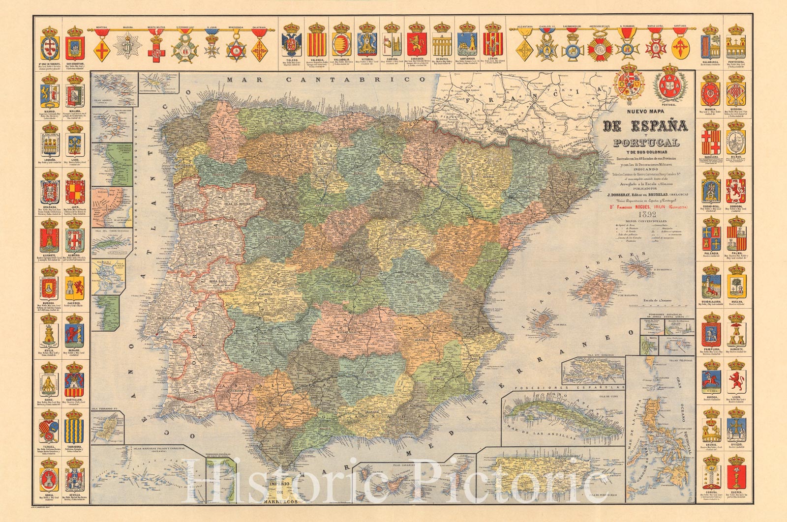 Spain, Portugal, and their Colonies - Railroad Map, 1892