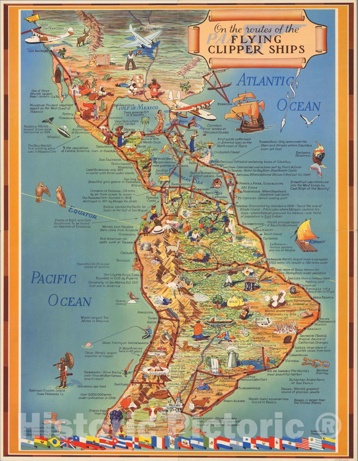 Historic Map - On the routes of the flying clipper ships : [in Latin America] 1935, Historic Map - Vintage Wall Art
