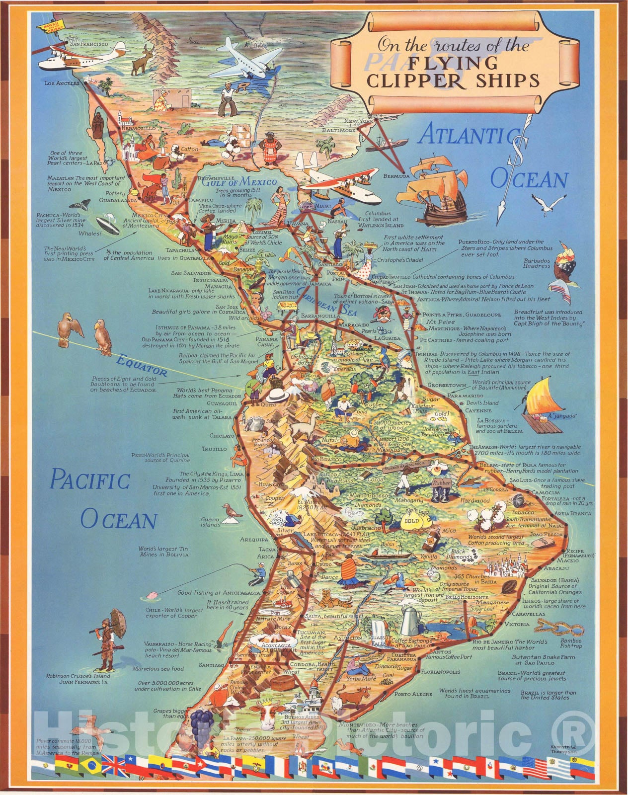 Historic Map - On the routes of the flying clipper ships : [in Latin America] 1935, Historic Map - Vintage Wall Art