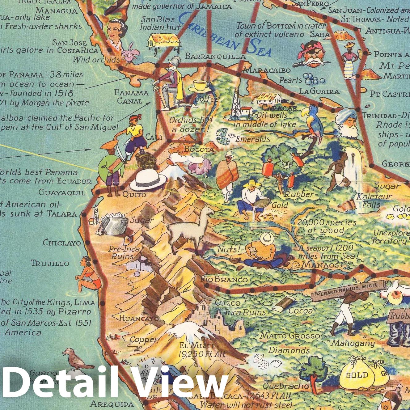 Historic Map - On the routes of the flying clipper ships : [in Latin America] 1935, Historic Map - Vintage Wall Art