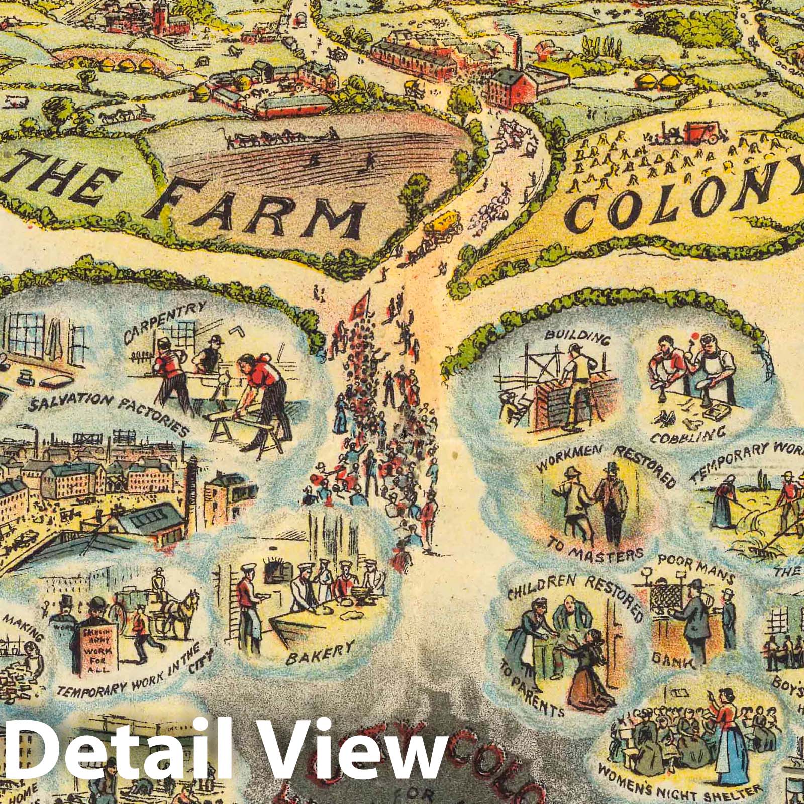 England - Pictorial Map, 1910 - Salvation Army Social Campaign Print