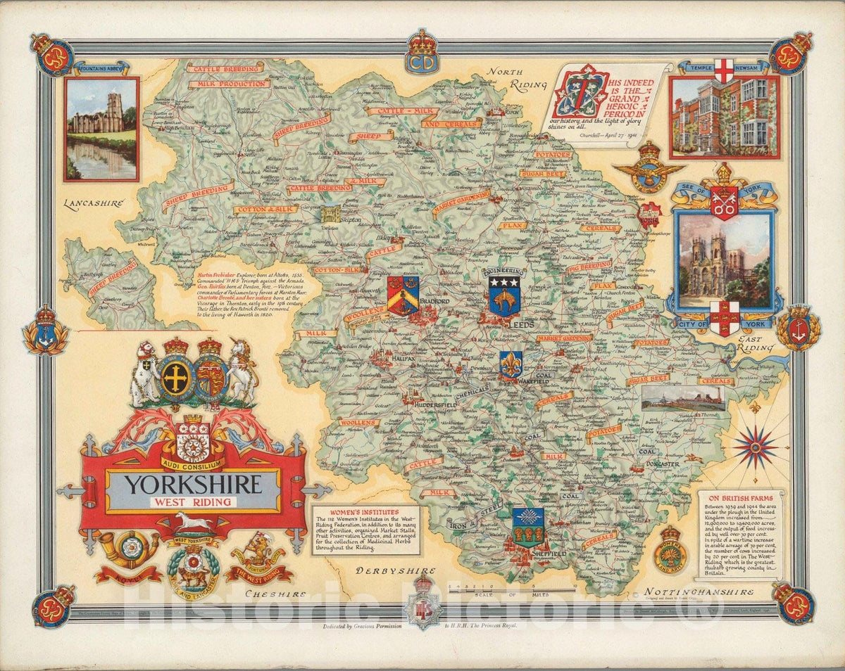 Historic Map : Yorkshire : West Riding 1946 - Vintage Wall Art