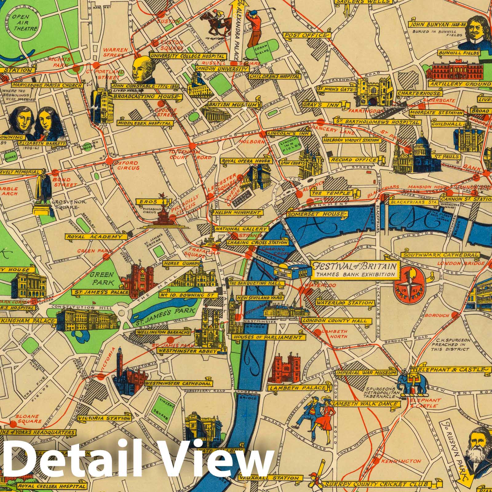 London - Pictorial Map, 1951 - Historical Map Print