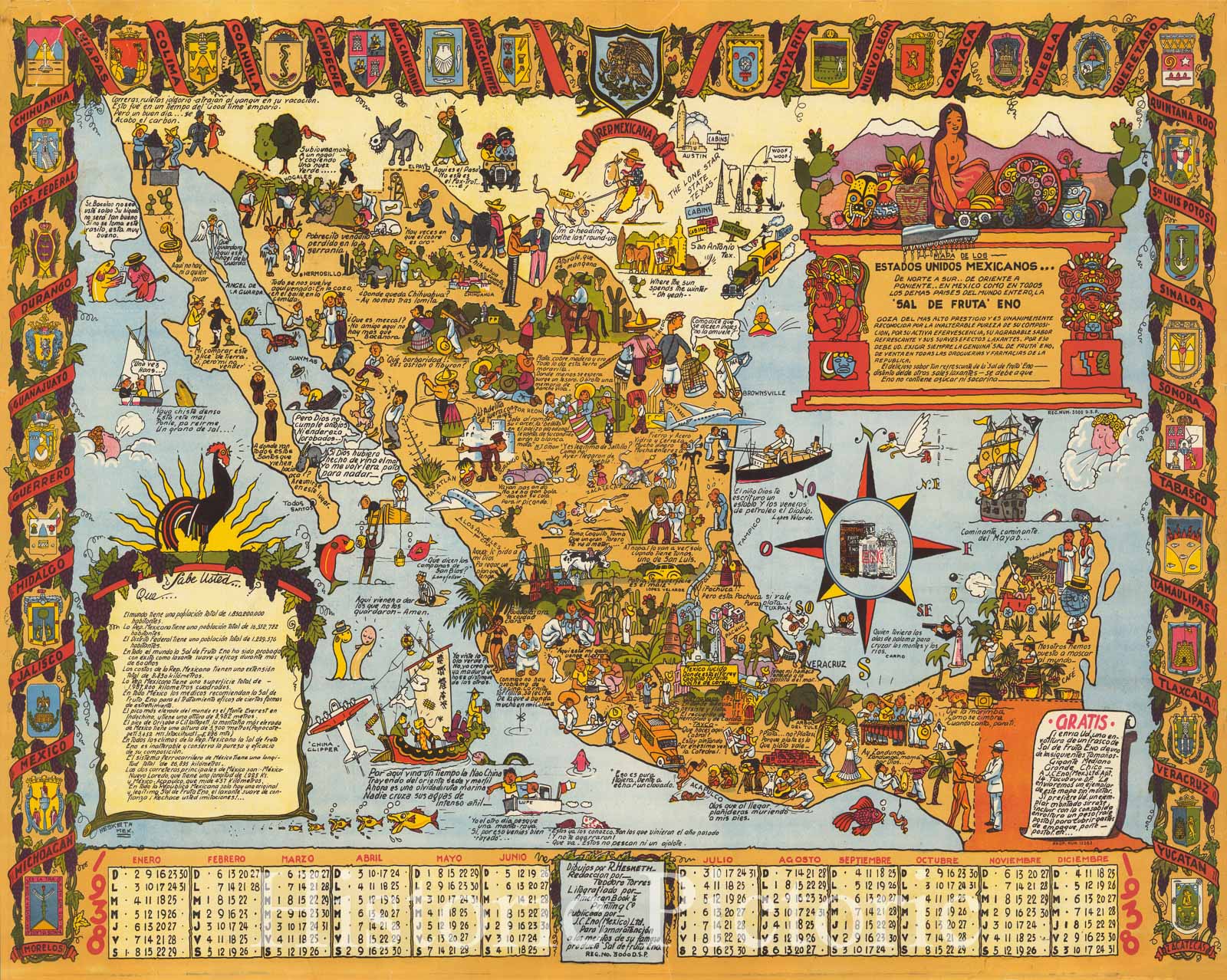 Pictorial Map of Mexico, 1938 - Historical Map Reproduction