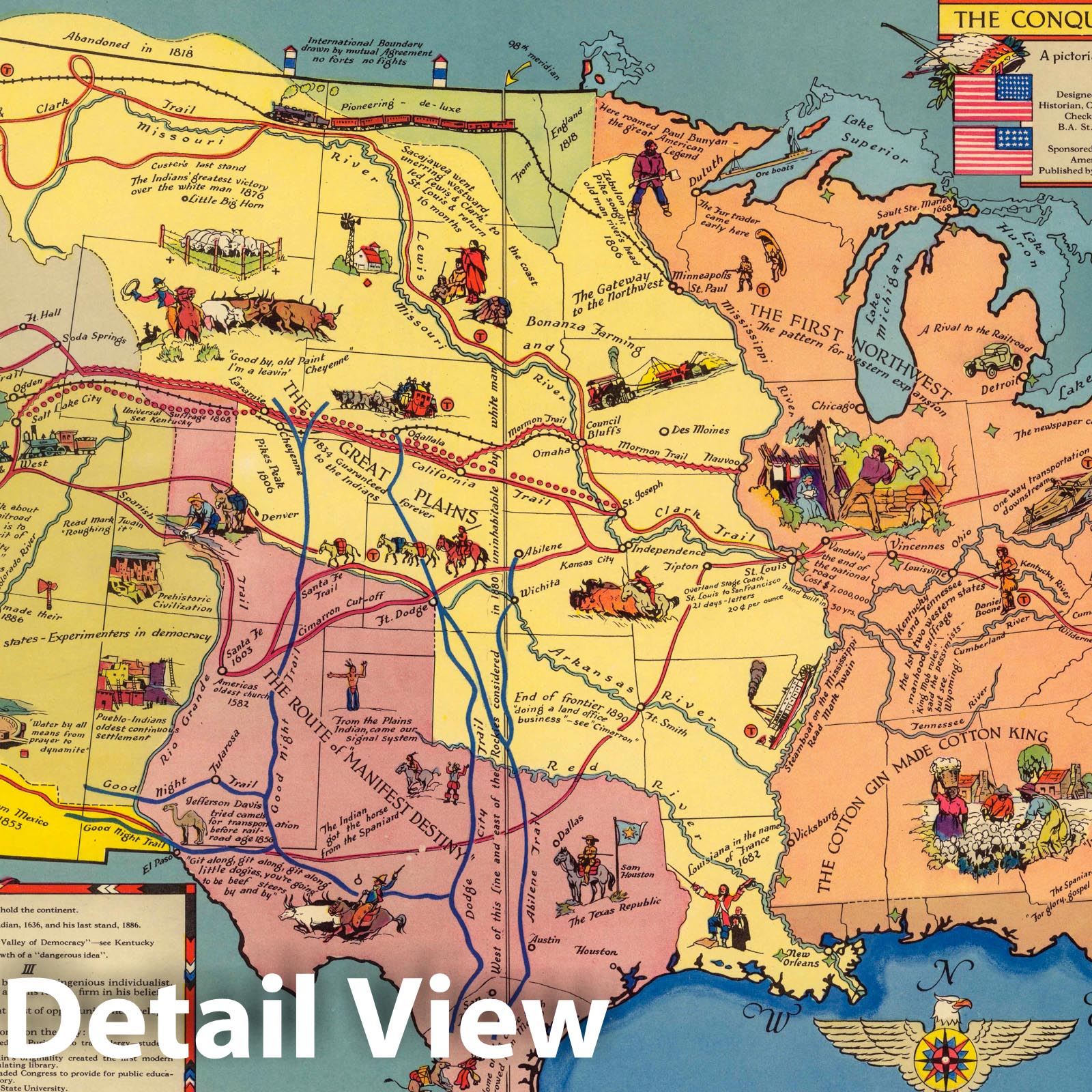 United States - Pictorial Map, 1933 - Westward Expansion Historical Print