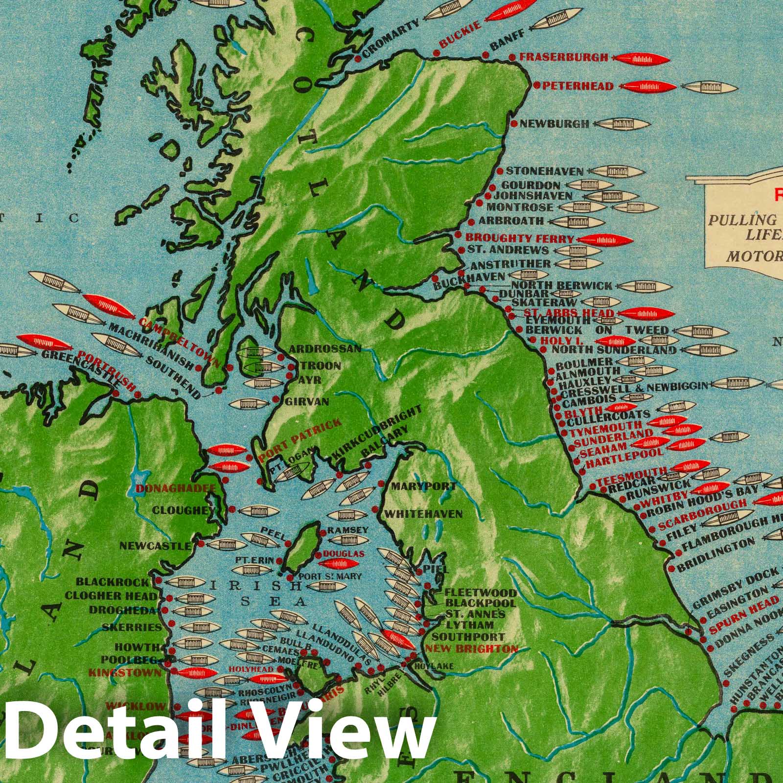 British Isles - Pictorial Map, 1935 - Lifeboat Chart Print