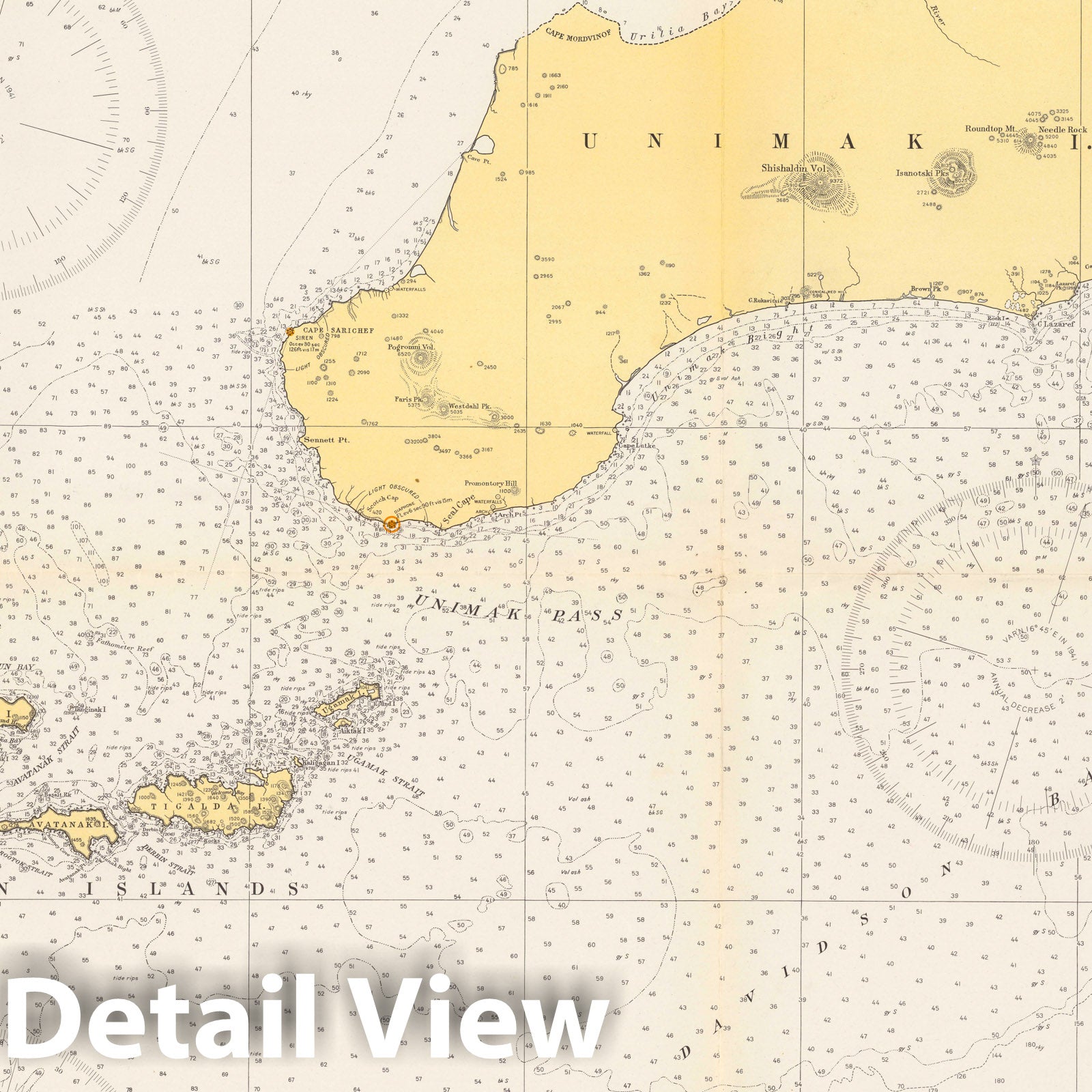 Alaska - Aleutian Islands: Unimak and Akutan Passes Nautical Chart, 1940