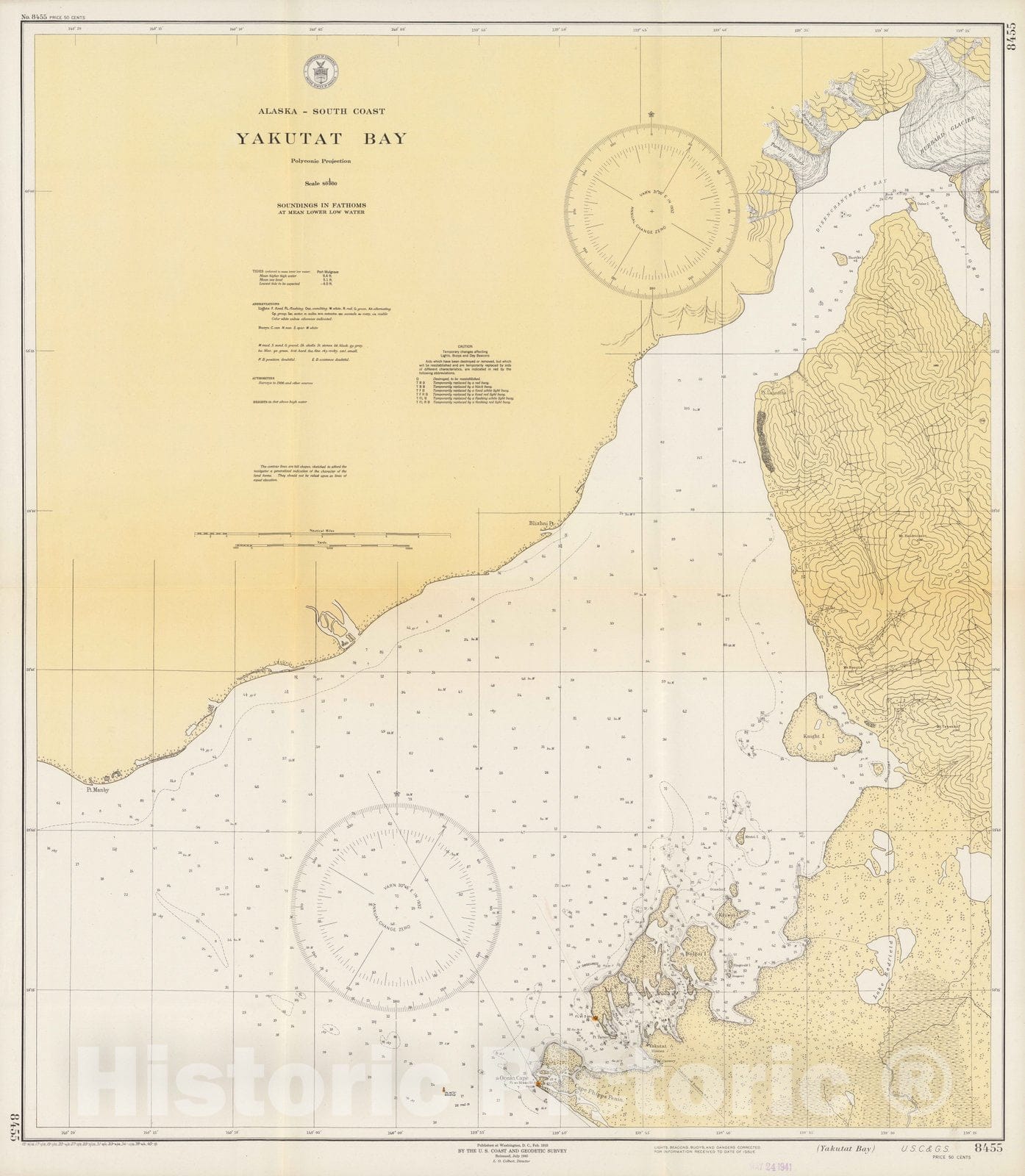 Alaska, Yakutat Bay - Nautical Chart, 1940 - Historical Map Print