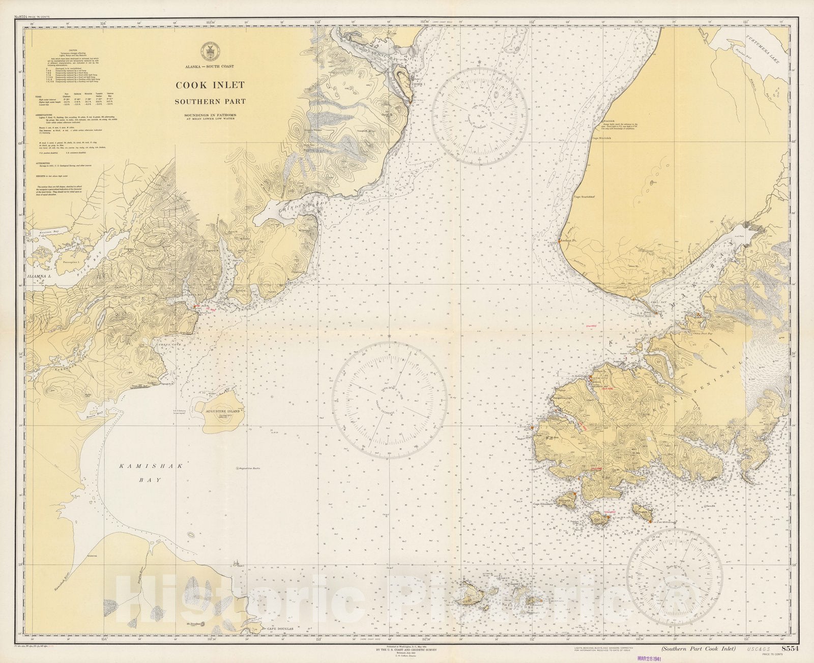 Historic Map : Southern part Cook Inlet. U.S.C. & G.S. 8554 1943 - Vintage Wall Art