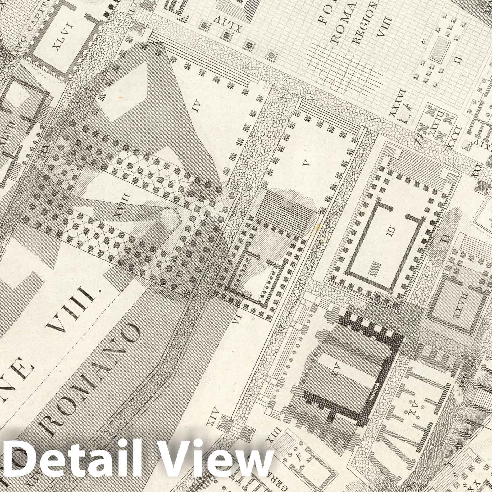 Topographic Map of Central Ancient Rome - Plate VIII.B, 1847 - Historical Map Print