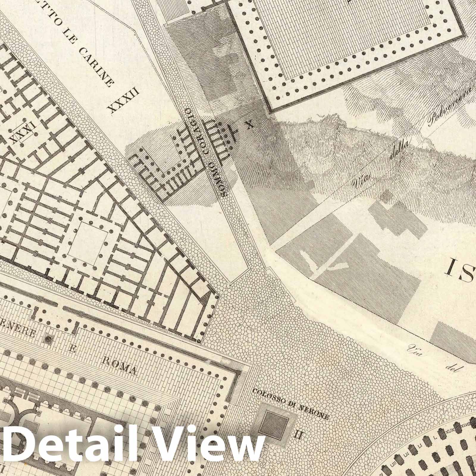 Topographic Map of Ancient Rome, Central Section - Plate IX.B, 1847
