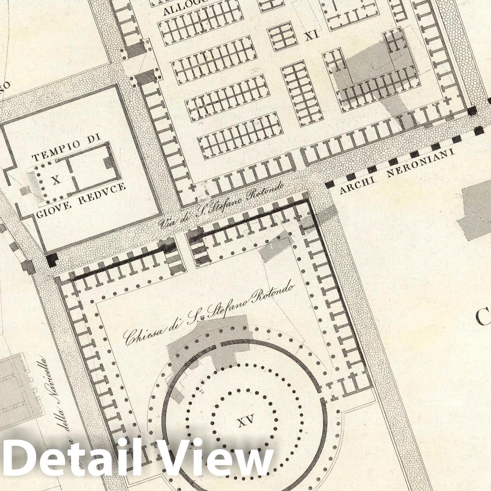 Ancient Rome, Central District - Topographic Map 1847