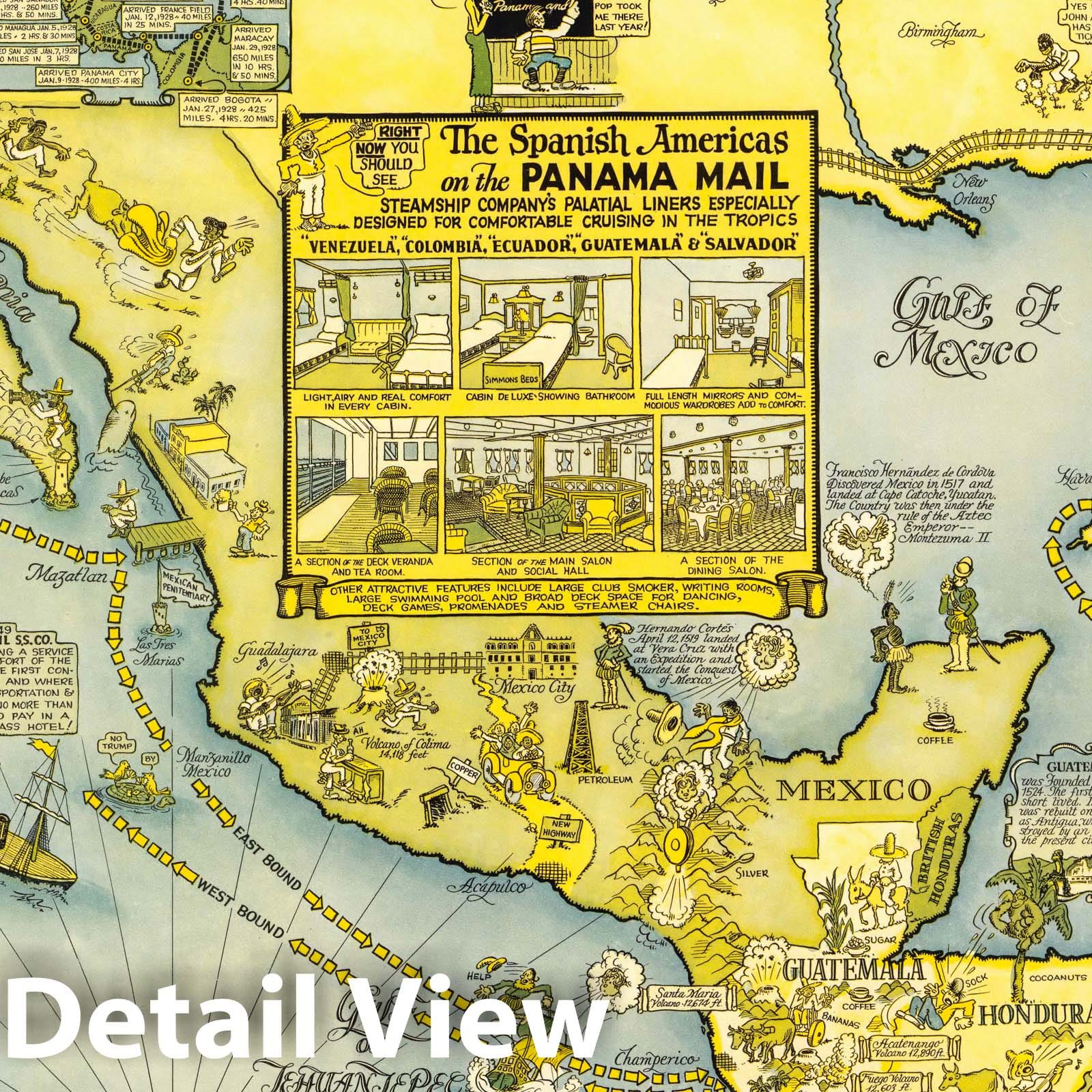 Sea Coasts of America - Panama Mail Steamship Routes, 1928 - Historical Map Print