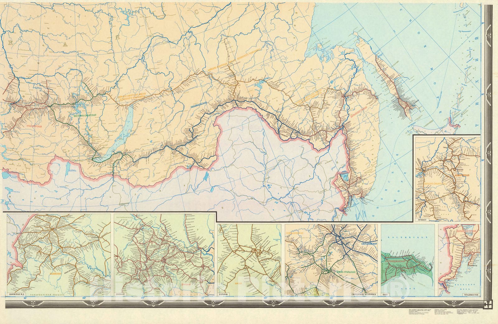 Historic Map : Russia, Skhema zheleznykh dorog Soiuza SSR. 1991 , Vintage Wall Art