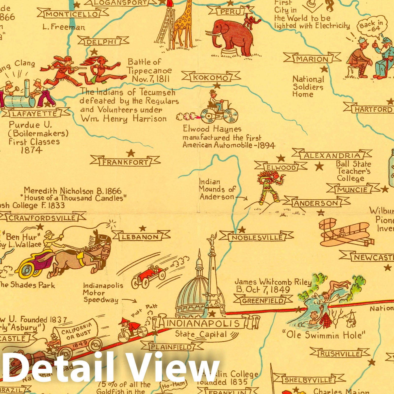 Indiana - Pictorial Map, 1932 - Historical Map Reproduction