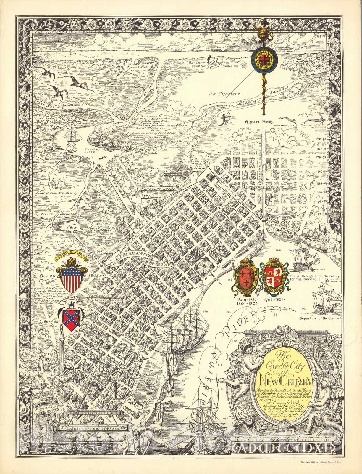 New Orleans - Pictorial Map, 1930 - Historical Map Print